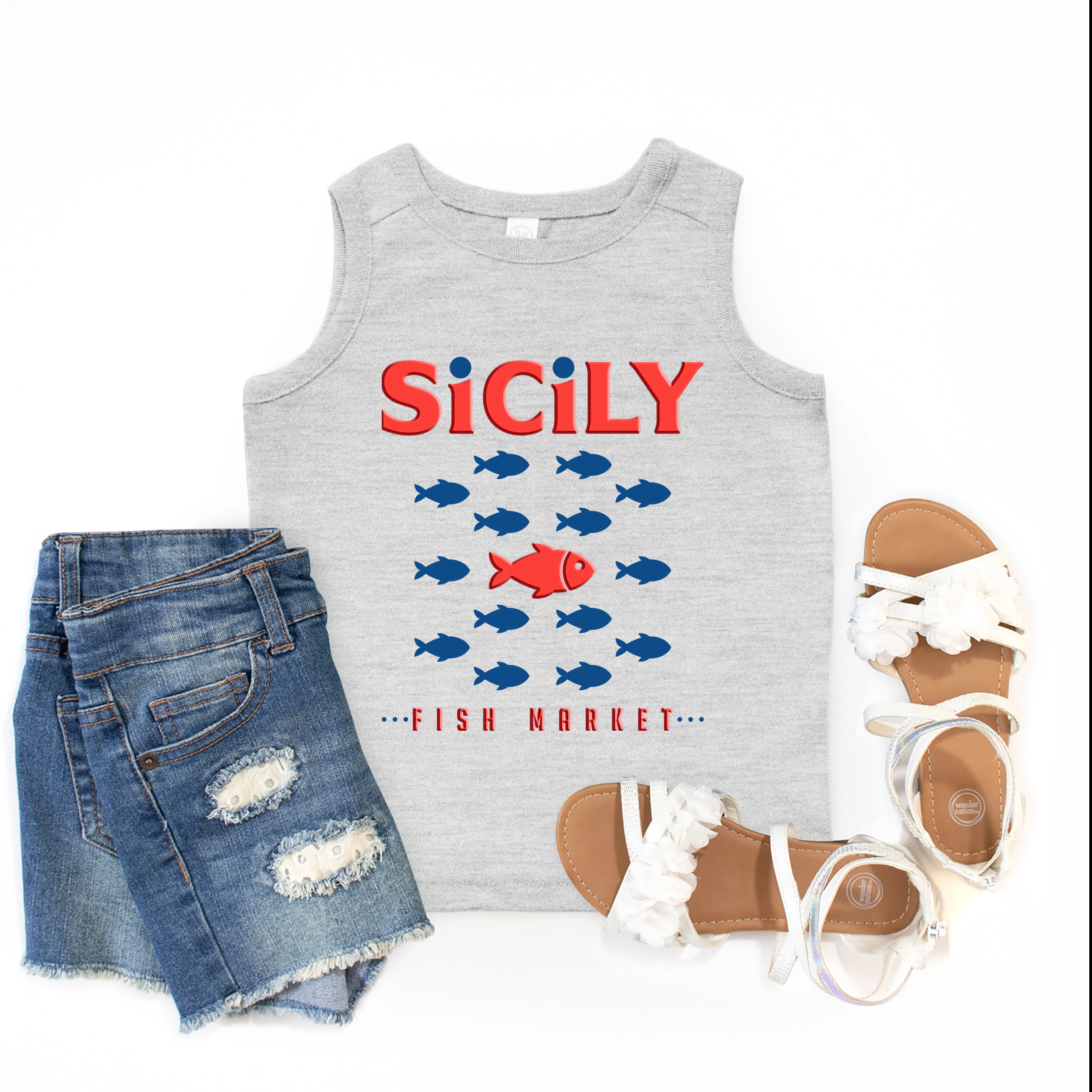 The Juniper Shop - Sicily Fish Market Puff Print Youth Tank Top