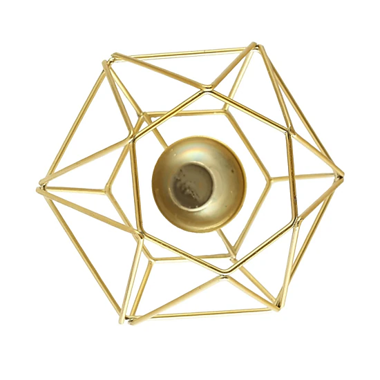 Home Collection Set of 2 Geometric Metal Hexagon Candle Holders