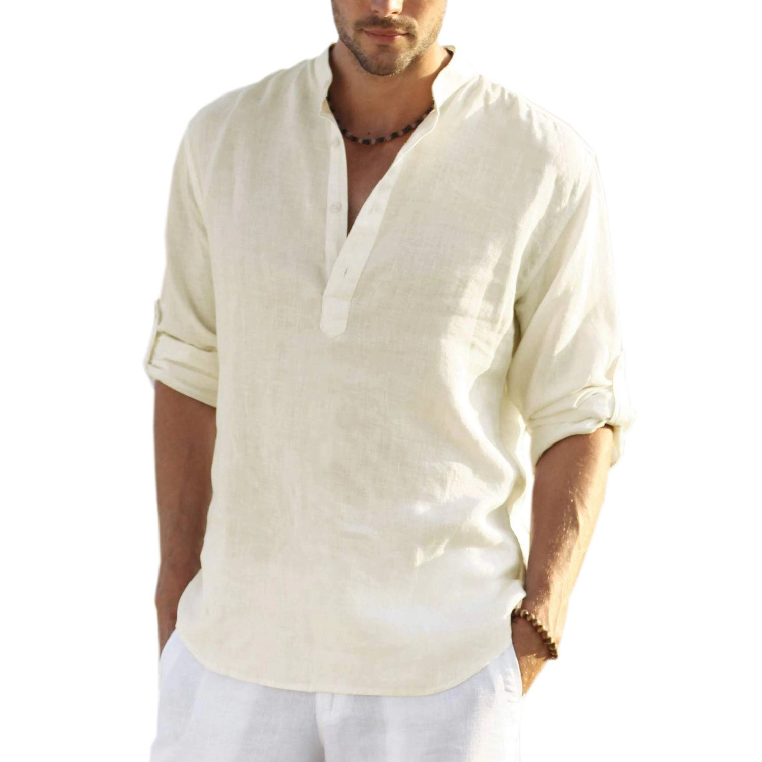 COOFANDY Mens Casual Long Sleeve Shirts Fall Henley V Neck Solid Curved Hem Tops