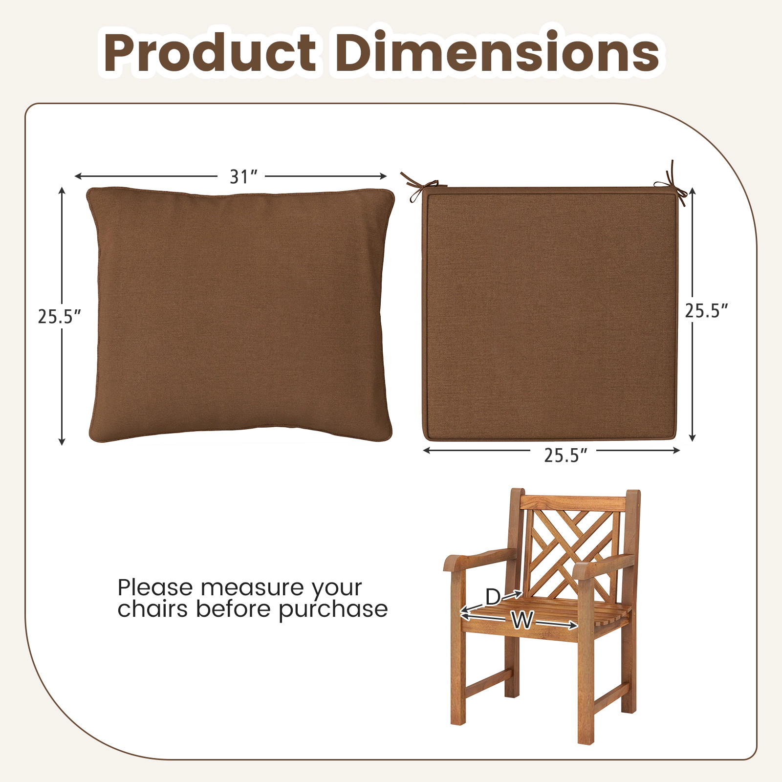 SlickBlue Deep Seat Chair Cushion Pads Set with Rope Belts