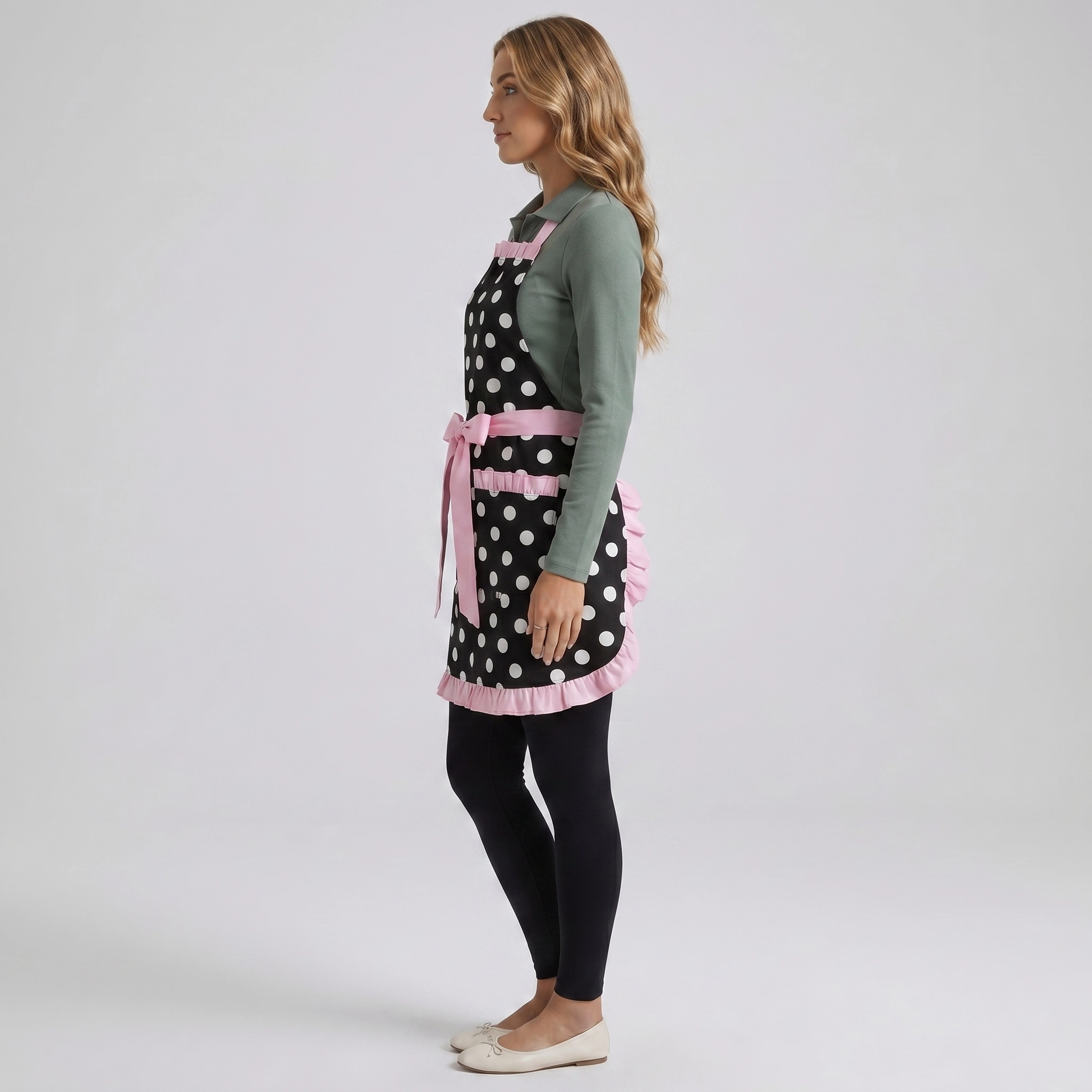 Alilang Unisex Polka Dot Kitchen Apron with Ruffle Trim Adjustable Ties and Front Pockets
