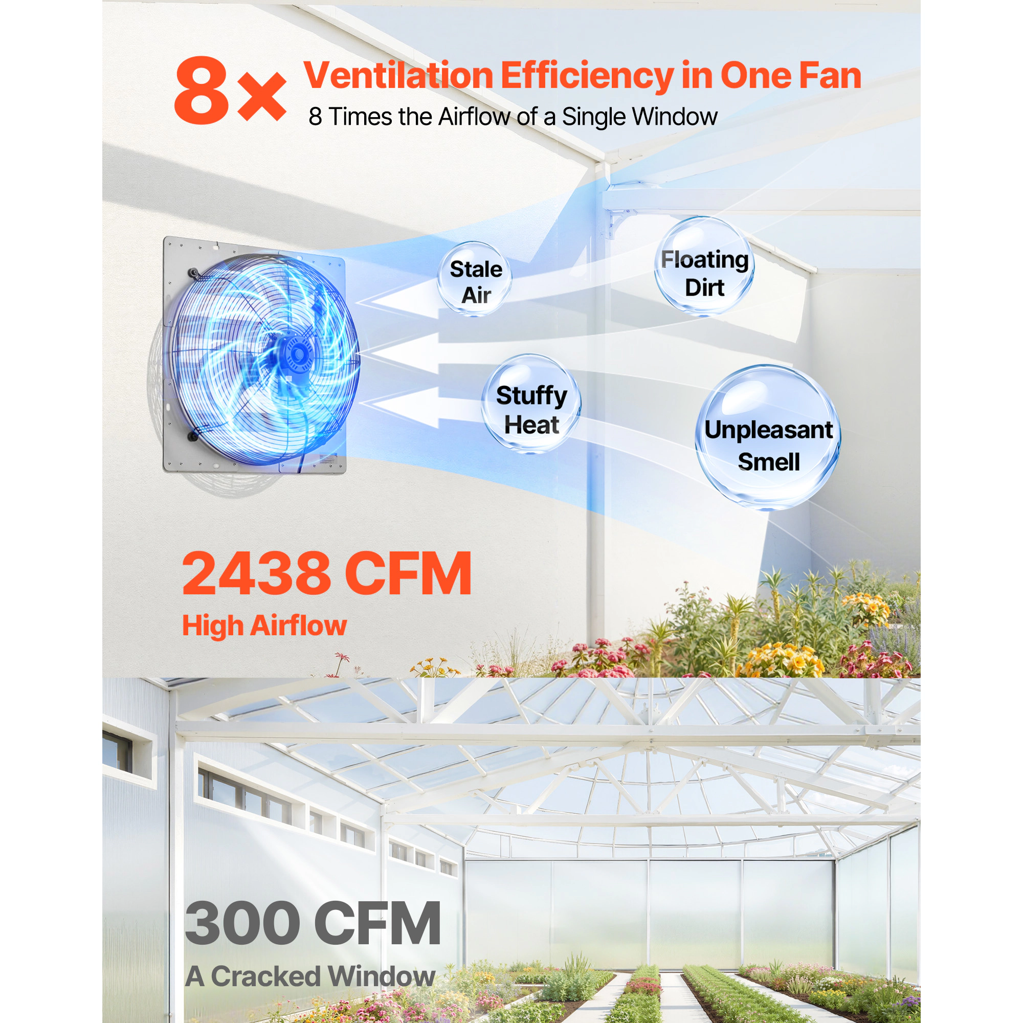 HONGGE Shutter Exhaust Fan Wall Mounted Automatic Louvers Sturdy Steel Housing Low Noise AC Motor Ventilation and