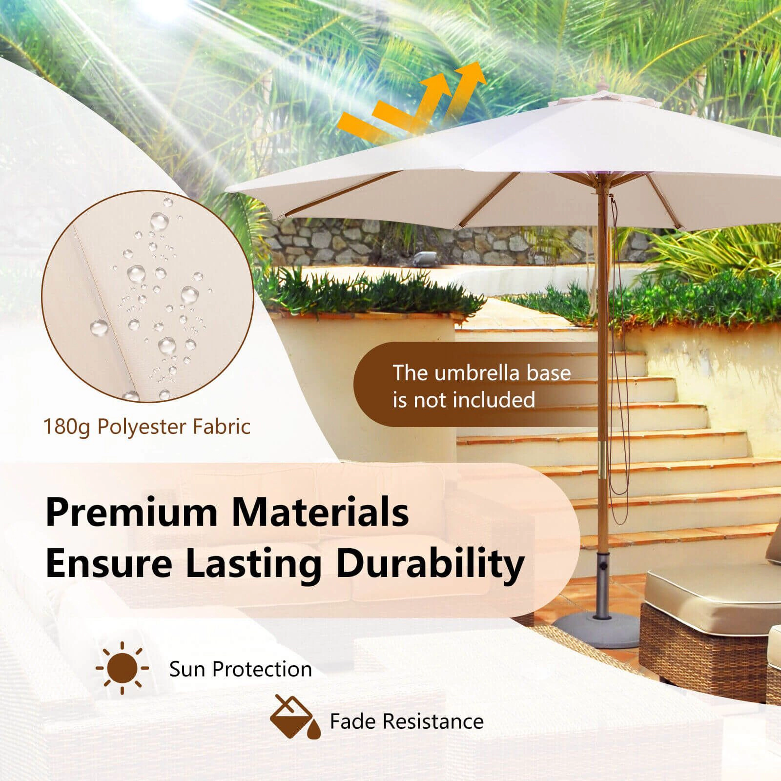 SlickBlue 10 Ft Patio Umbrella with Rope Pulley, Beige, Vented Canopy