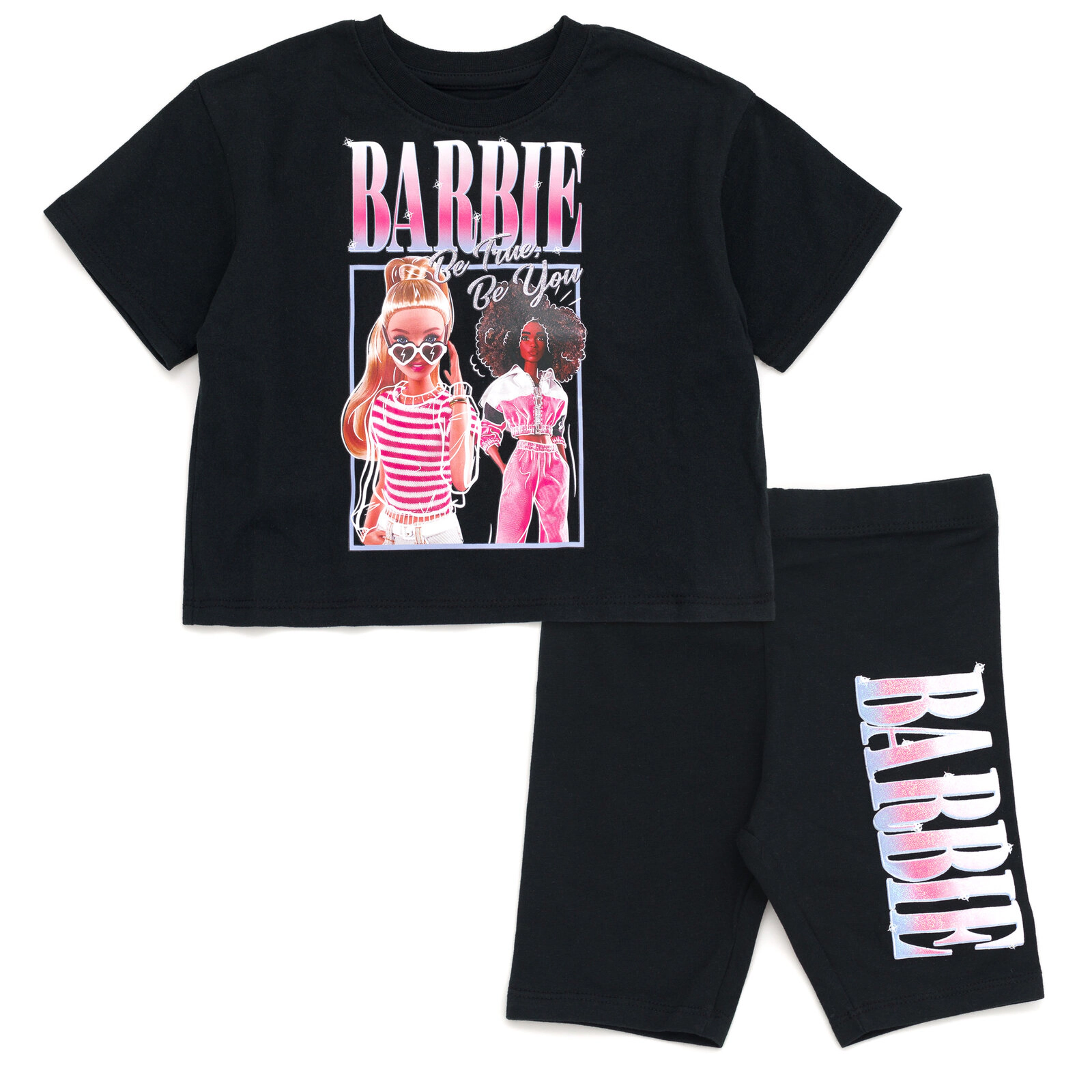 Barbie Girls' Glitter 2-Piece T-Shirt and Bike Shorts Set