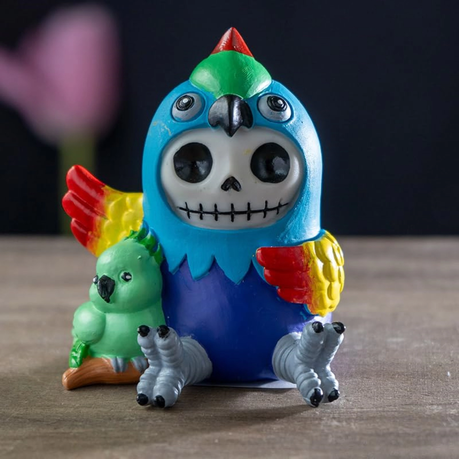 Pacific Giftware Polly Furrybones Figurine Skeleton in Colorful Parrot Costume with Cute Parrot Friend 3.19 Tall
