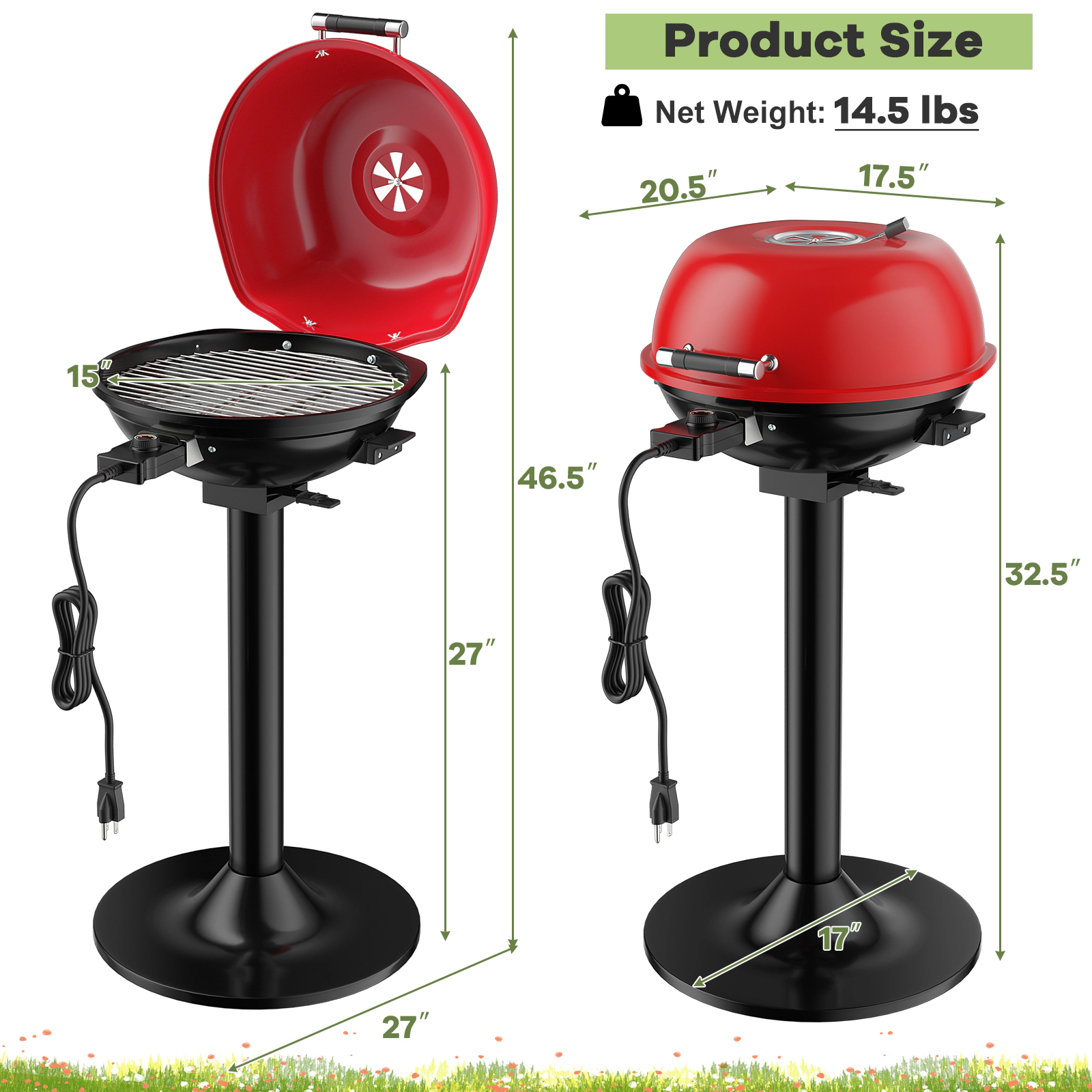SUGIFT 1600-W Black and Red Portable Electric BBQ Grill with Removable Non-Stick Rack and Oil Drawer