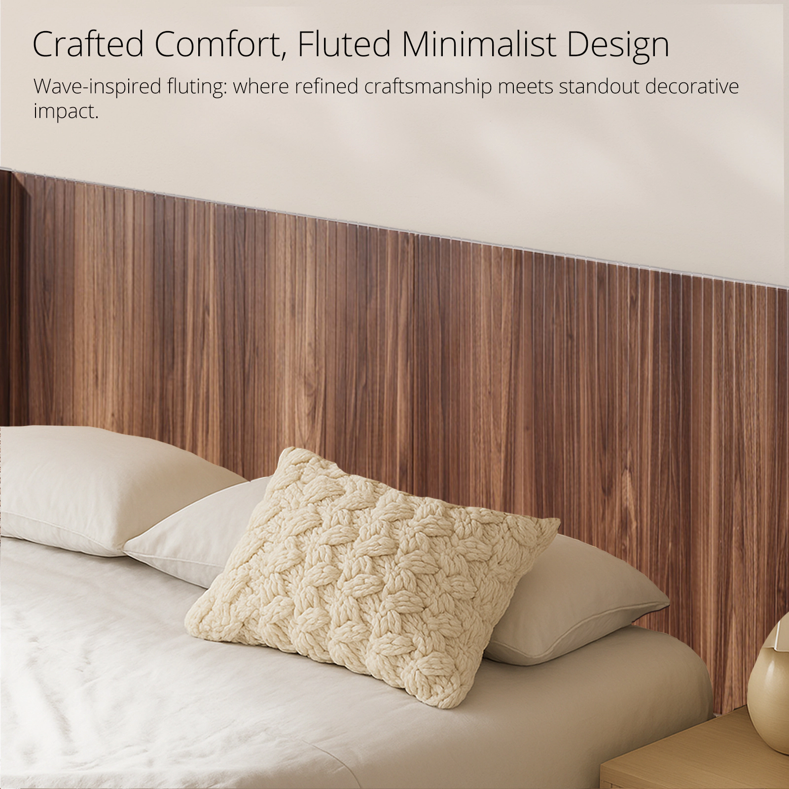 Flynama Queen Wood Headboard, 64.4" Wall-Mounted Fluted Wingback Panel, Walnut Farmhouse