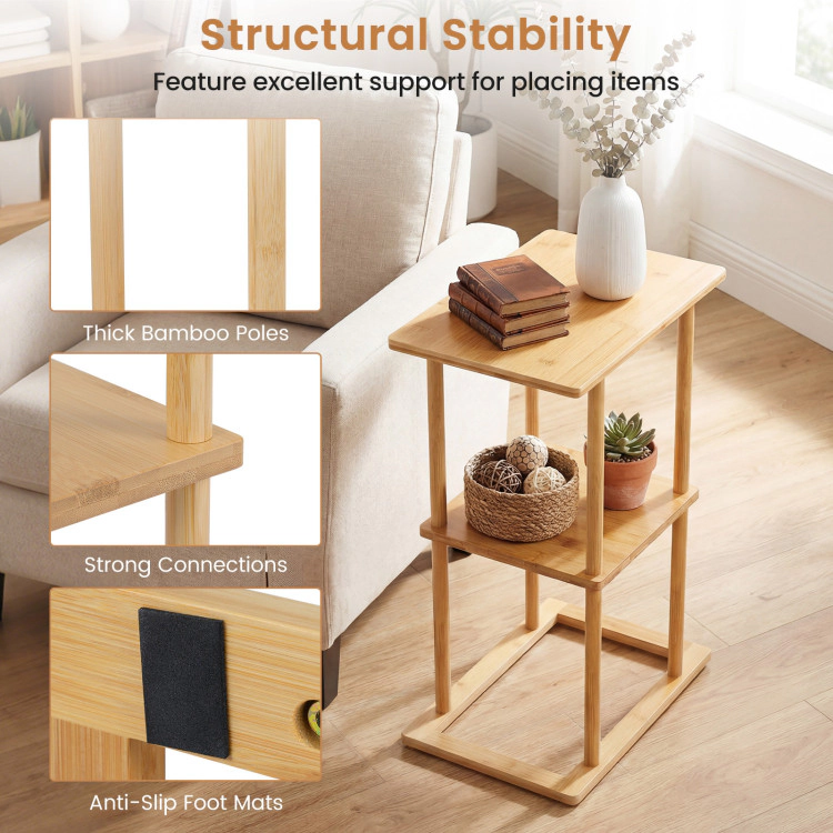 Hivvago 2 Pieces Side Table With Storage Shelves And Bamboo Construction