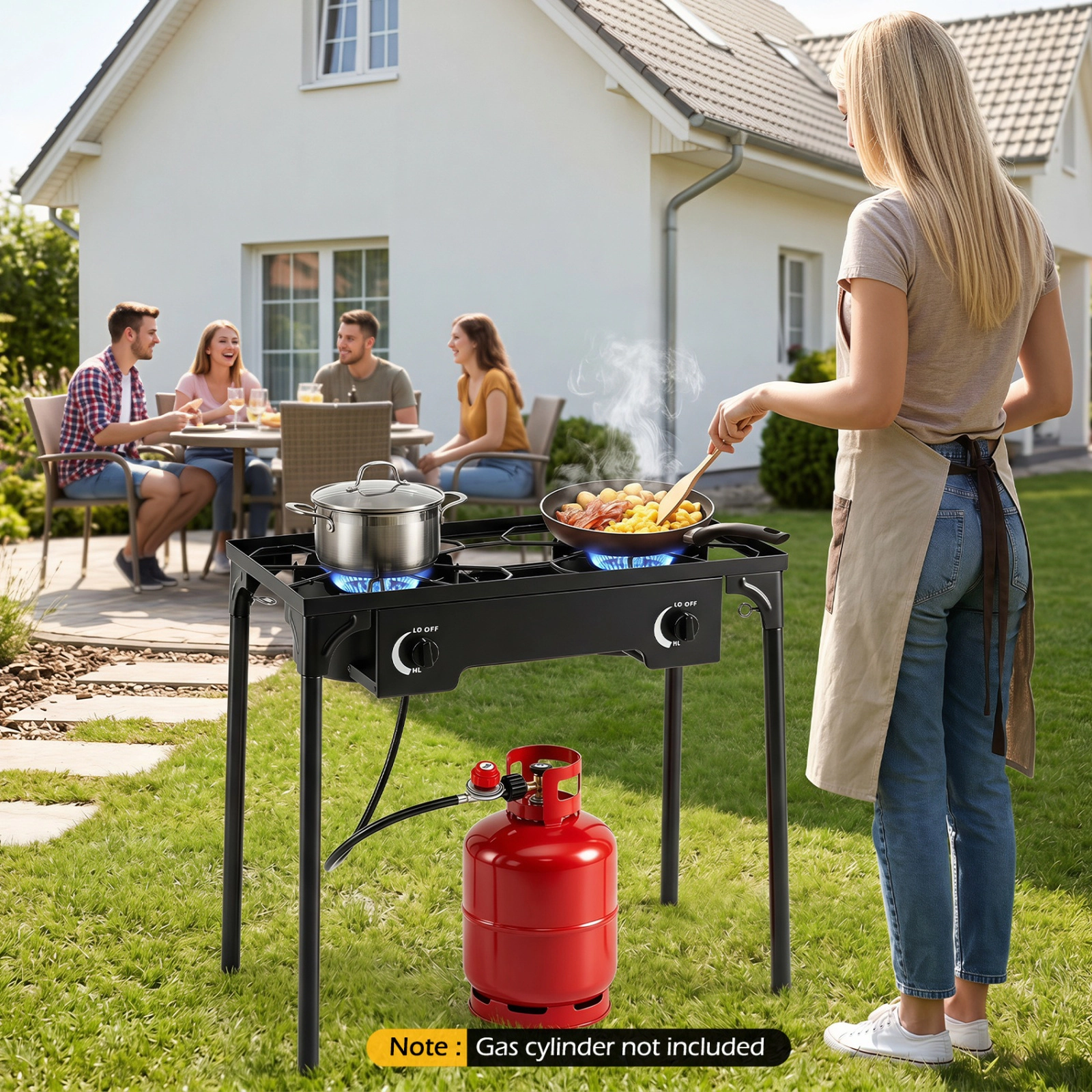 SUGIFT 160000 BTU 2-Burner Propane Stove with Adjustable Regulator and Hose 440-lb Capacity Black