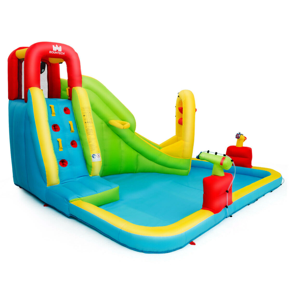 SUGIFT Long Slide Climbing Wall and 480W Blower Outdoor Kids Inflatable Water Bounce House