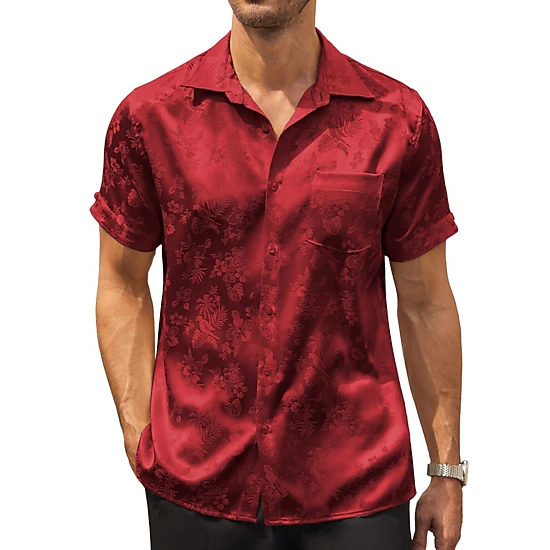 COOFANDY Mens Casual Short Sleeve Shirts  Tropical Leaf Print Button Up Tops