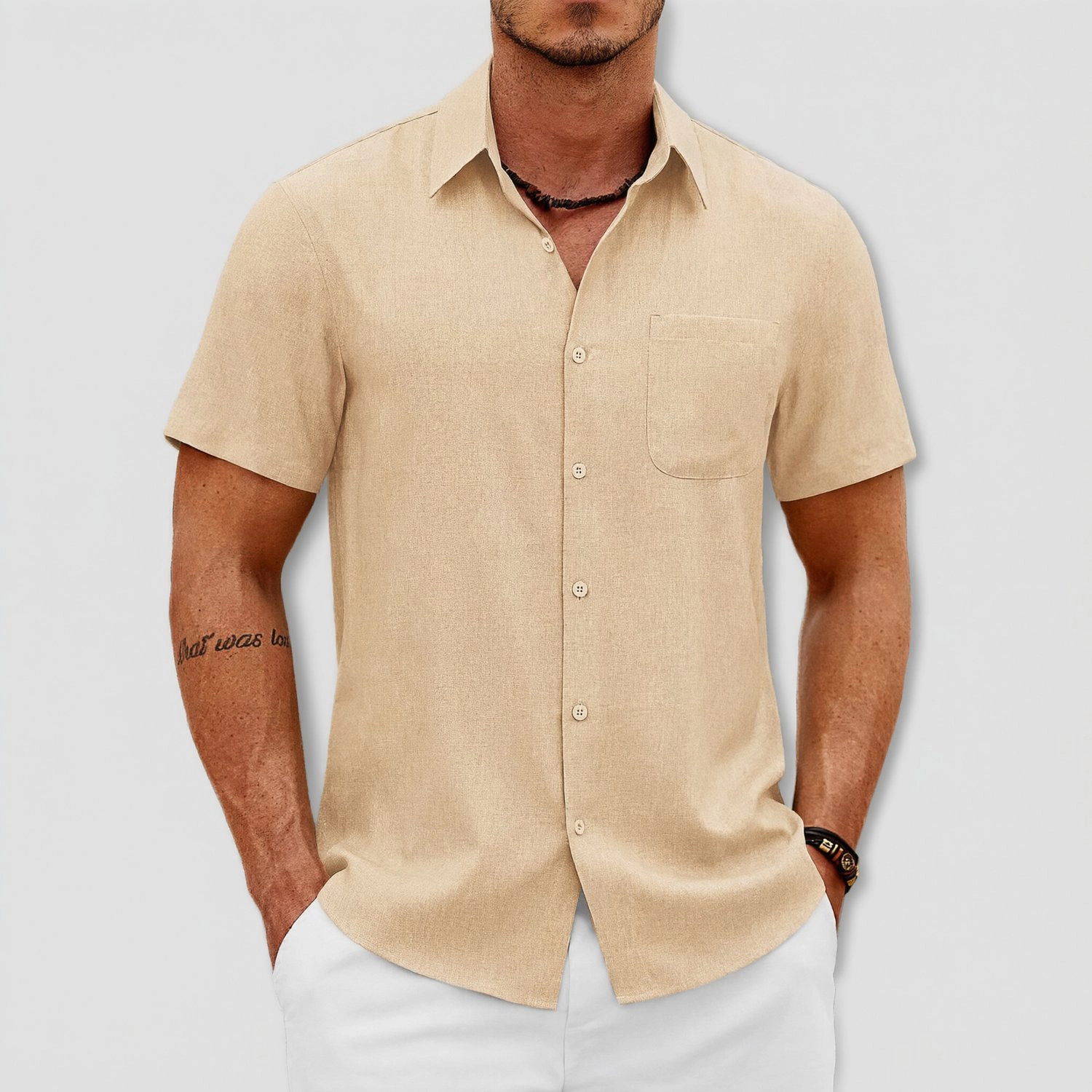COOFANDY Mens Casual Short Sleeve Button Down Shirts  Lapel Collar Pocket Top
