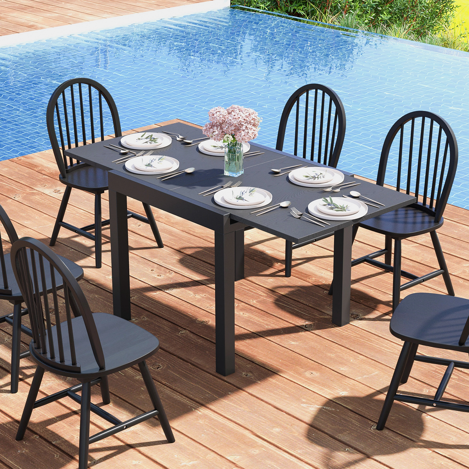 LJG 31.5 Inches-63 Inches Adjustable Patio Expandable Dining Table for 4-6 Person