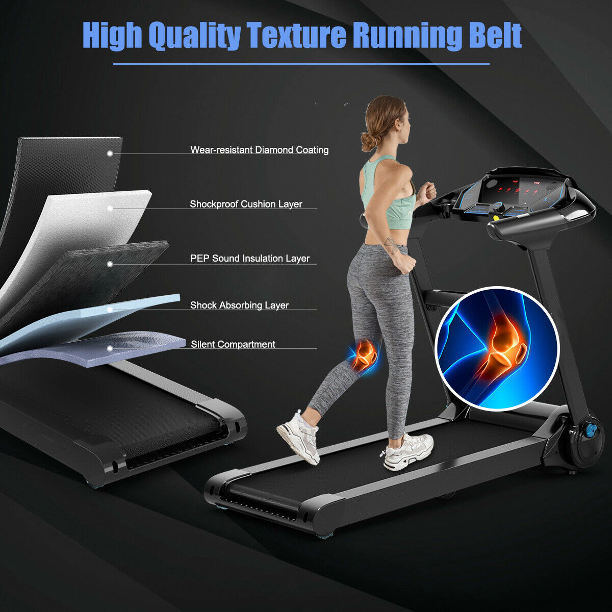 SUGIFT 2.25-HP 265-lb Capacity Folding Treadmill with Bluetooth Speaker LED Touch Display and APP Control