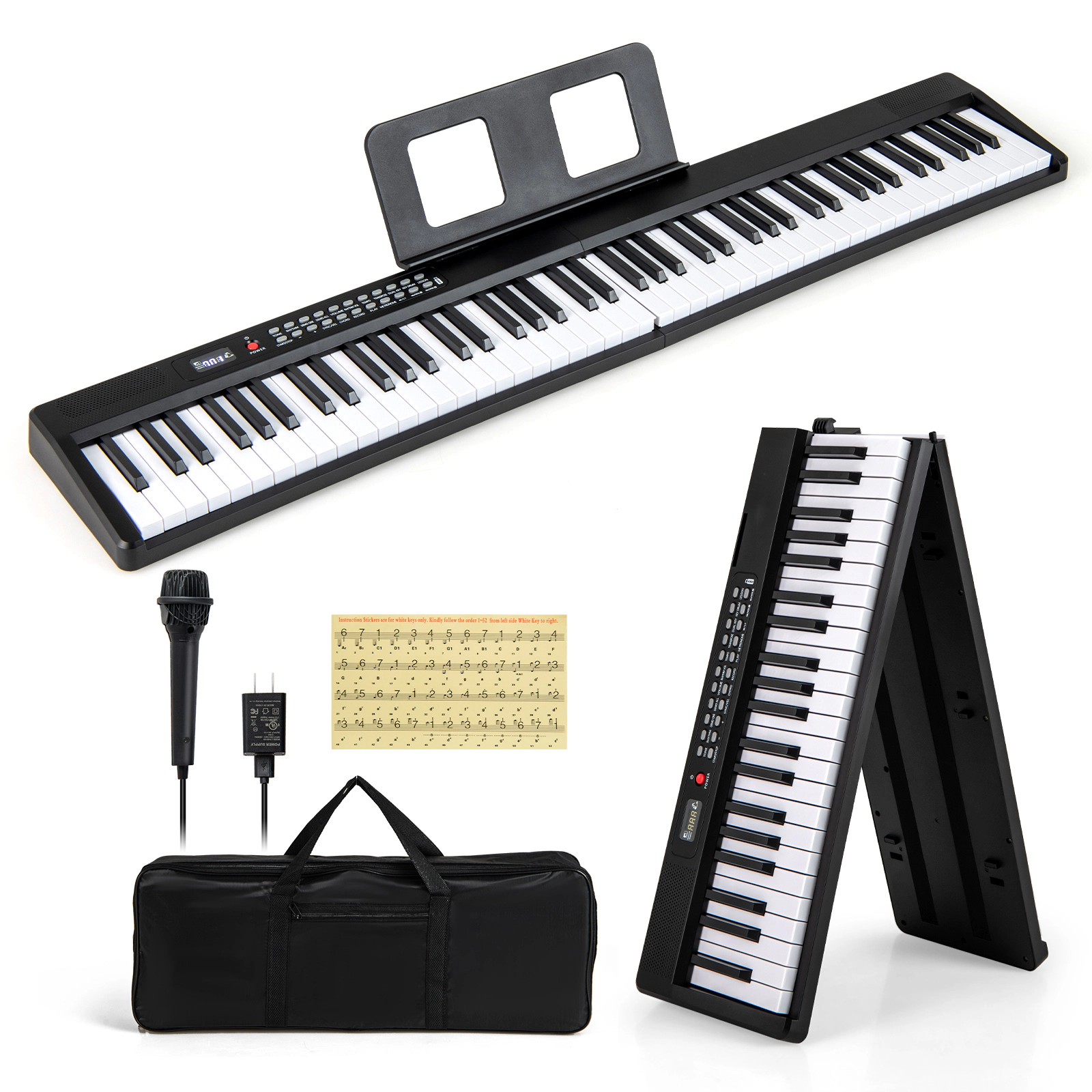 SUGIFT Black 88-Key Semi-Weighted Foldable Electric Keyboard Piano with Wireless MIDI and Dual Speakers