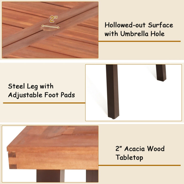 Hivvago Rectangular Acacia Wood Rustic Dining Furniture Table