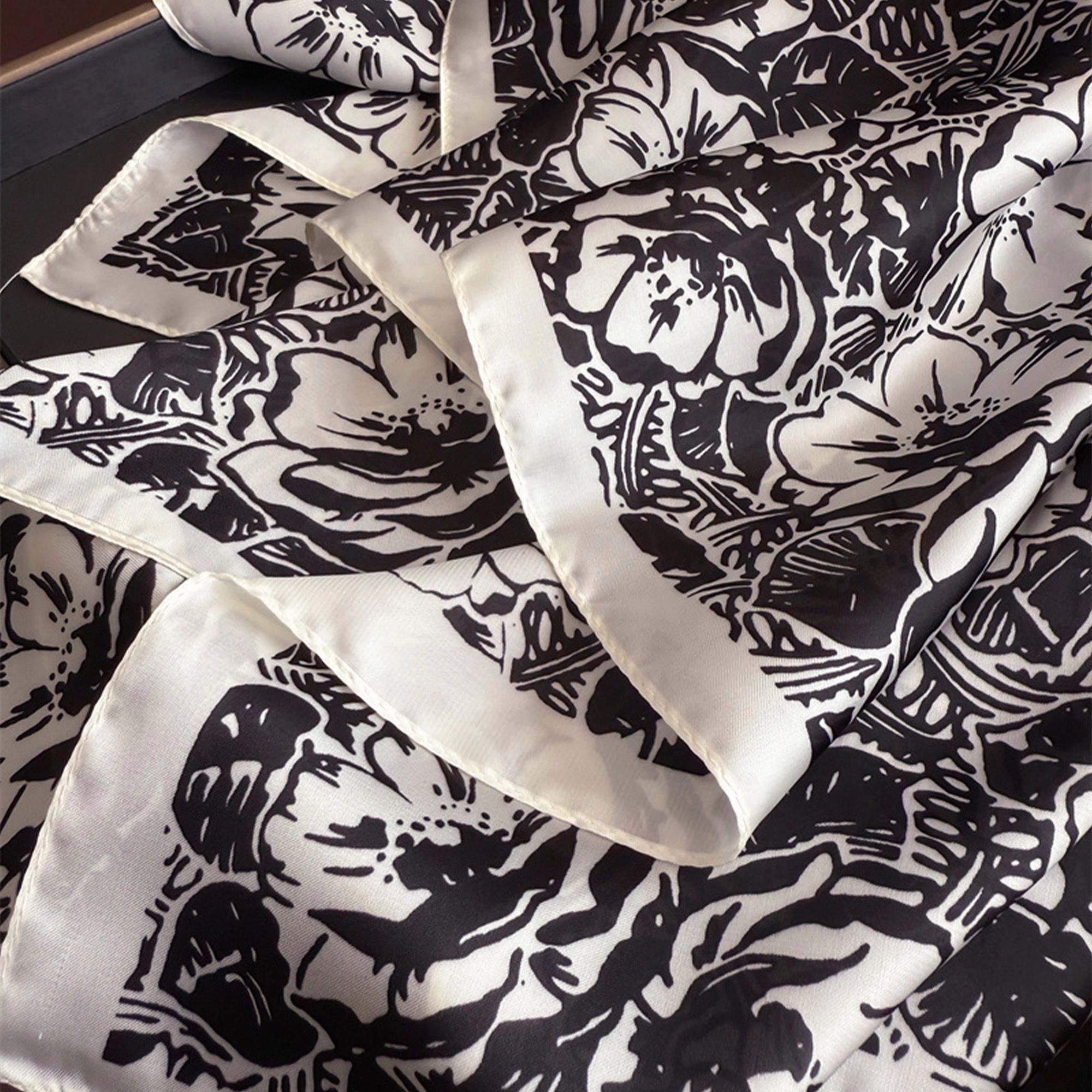 Anna-Kaci Floral Print Satin Square Scarf Lightweight Soft Neck Hair Accessory 27.5×27.5 Inches
