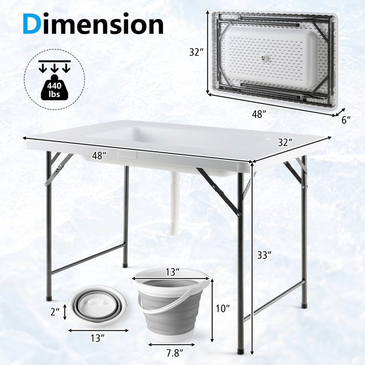 SUGIFT 4-Ft Folding Ice Bin Table with Skirt 440-Lb Capacity White