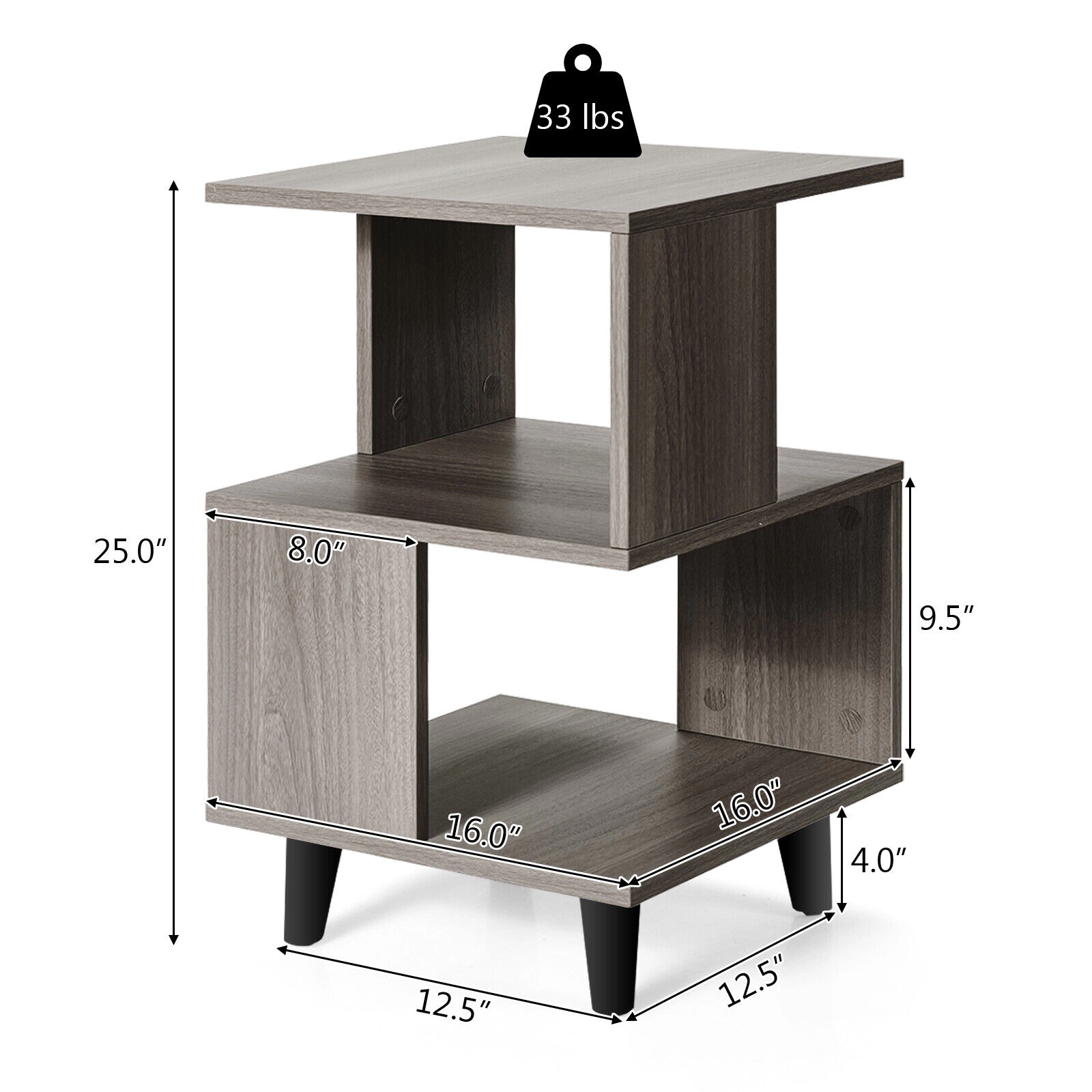 SlickBlue 2-Piece Nightstand Set with 3-Tier Open Storage