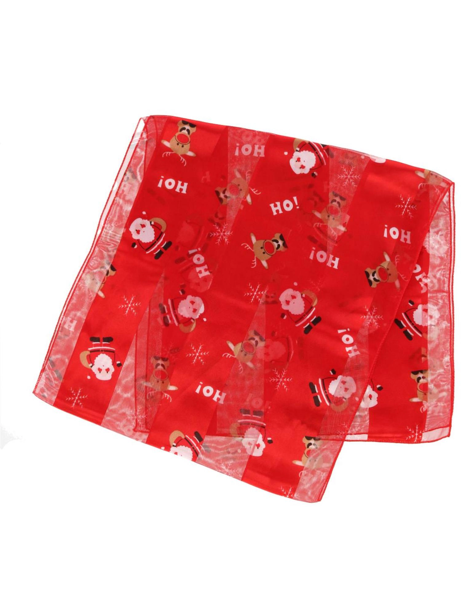 CTM Women's Holiday Santa and Reindeer Lightweight Satin Scarf