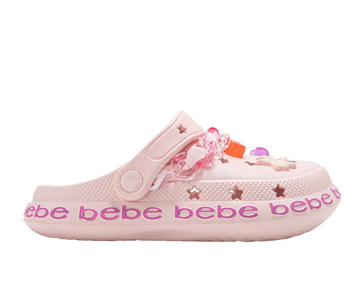 bebe Girl's Platform EVA Clogs with Charms and Beaded Chain Strap
