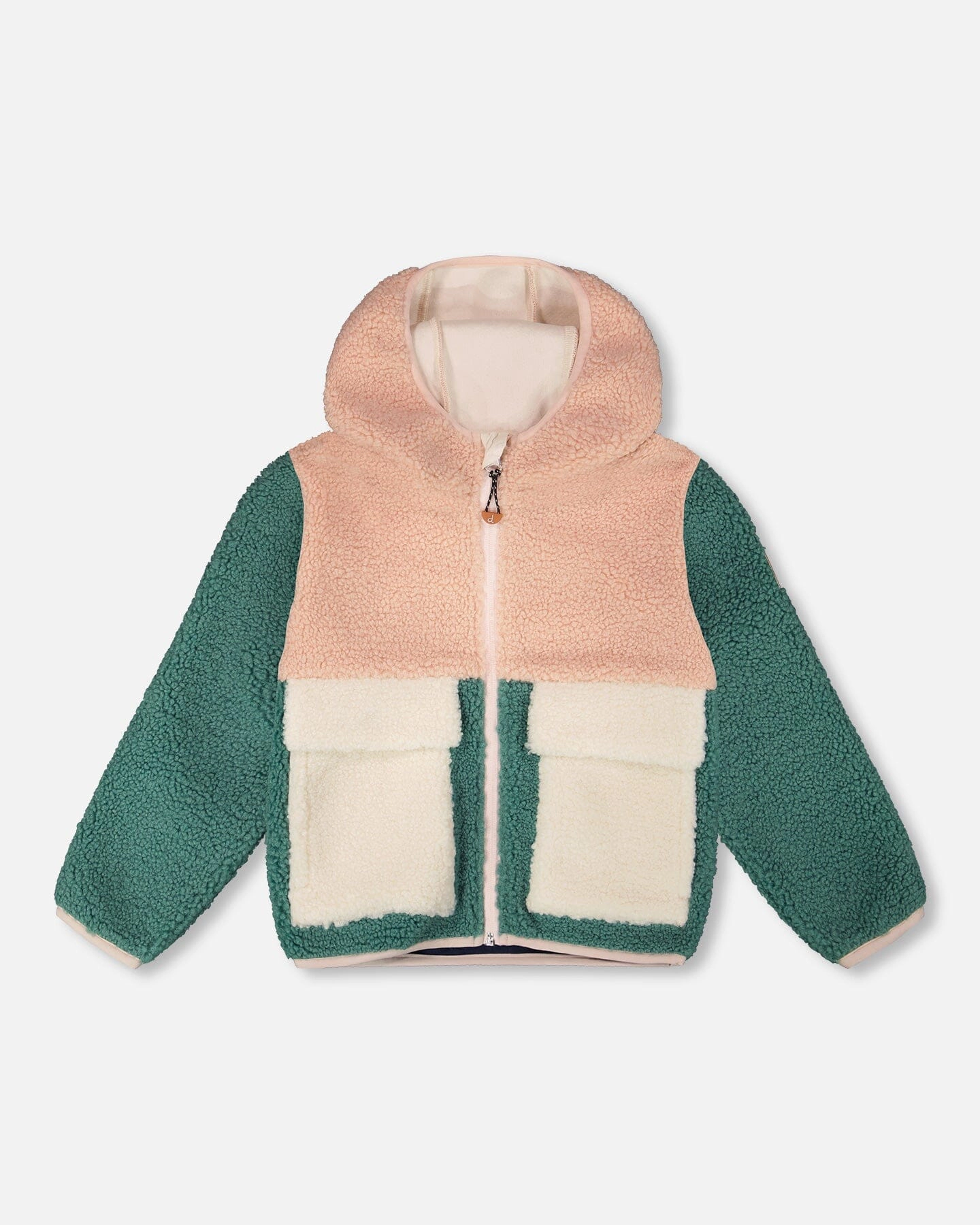 Deux par Deux Girls Colorblock Zip Front Sherpa Fleece Jacket
