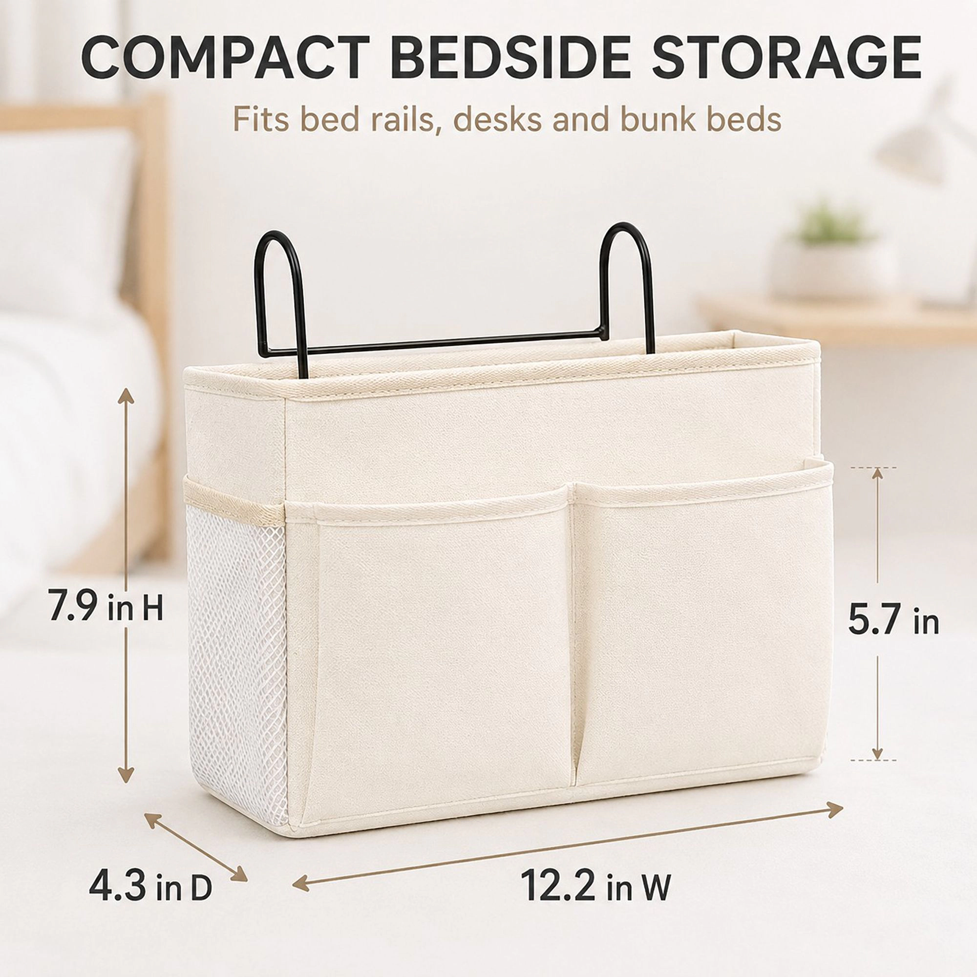 Alilang Women Hanging Bedside Storage Caddy with Hooks and Multiple Pockets Bed Rail Organizer