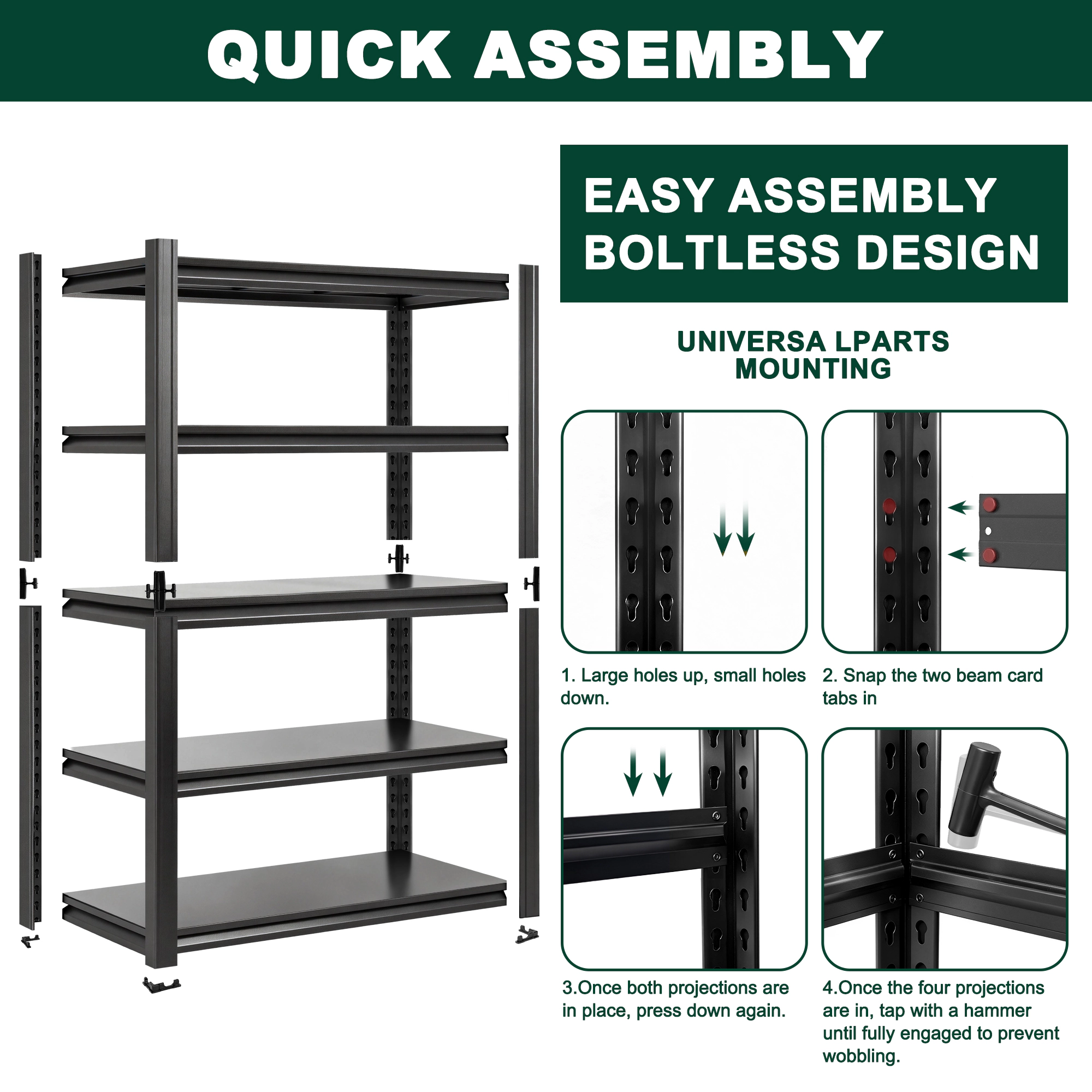 Flynama 5-Shelf Steel Heavy Duty Freestanding Garage Storage Shelving Unit in Black (47.2 in. W x 78 in. H x 17.7 in. D)