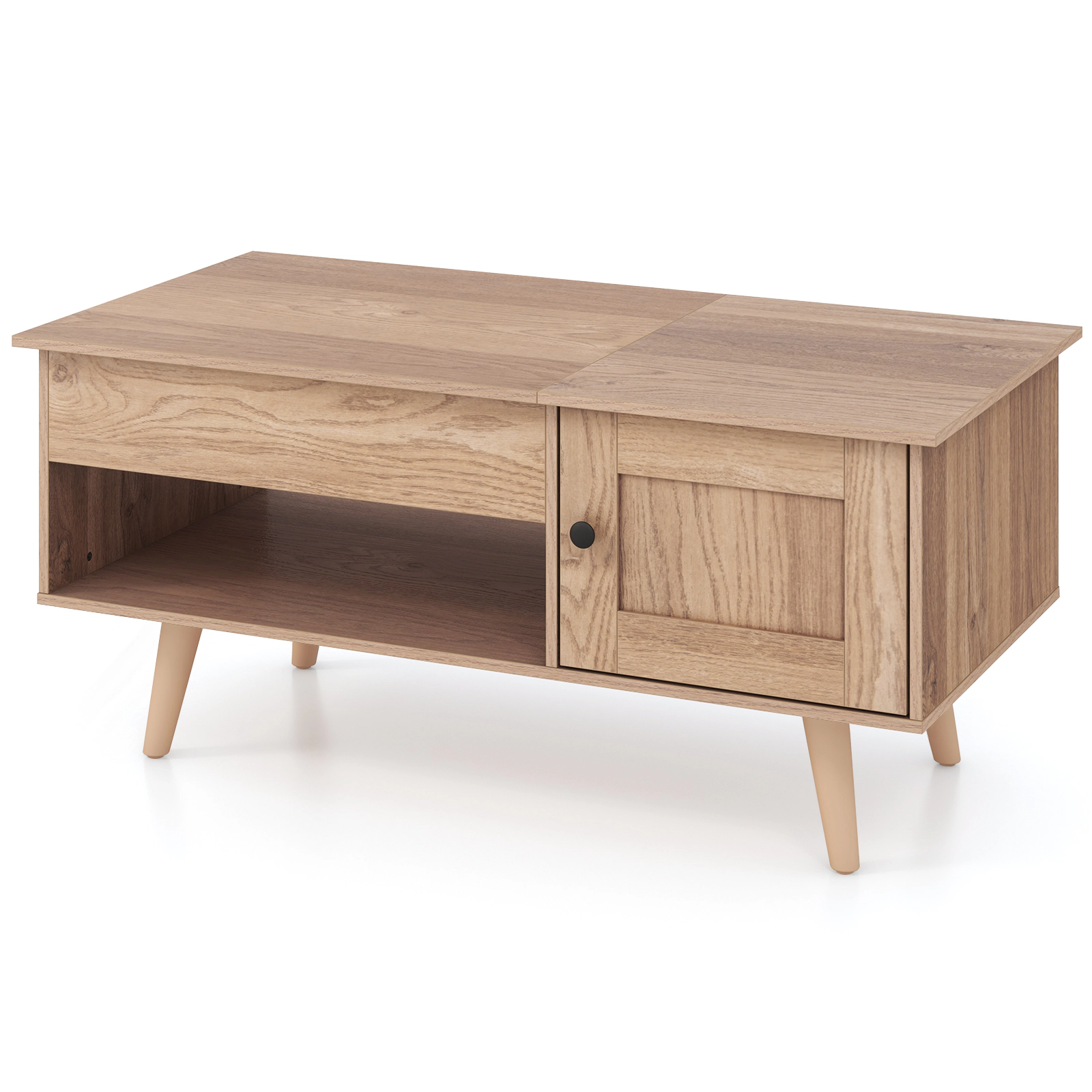SUGIFT 39.5-in Natural Convertible Writing Desk Coffee Table with Lifting Top Soft-Close Cabinet and Cubbies