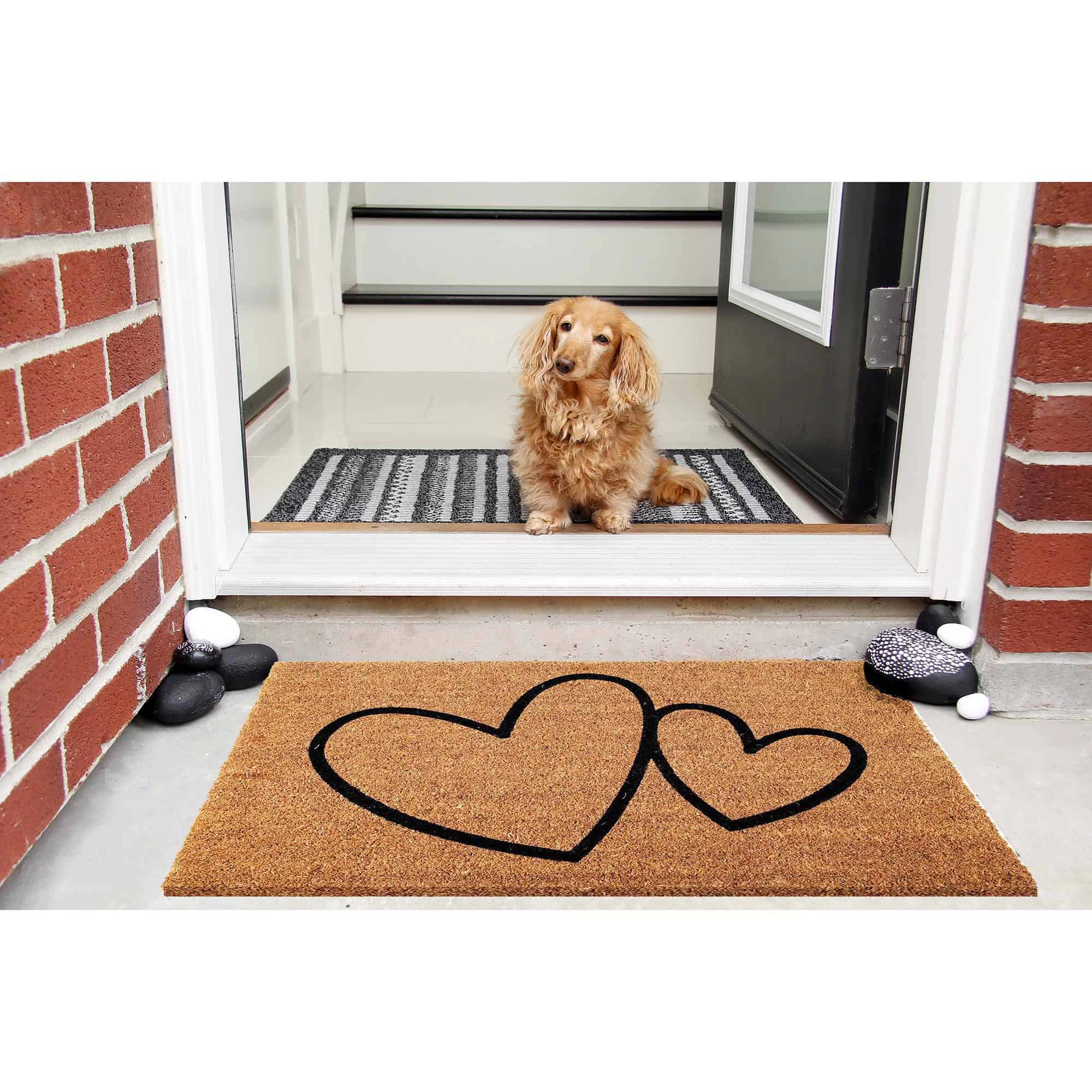 Evideco French Home Goods Natural Hearts Coir Doormat 30 x 18 Inches