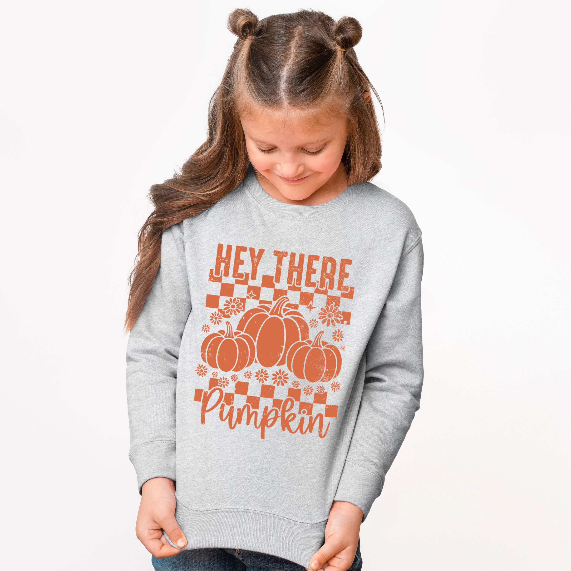 The Juniper Shop - Youth Graphic Sweatshirt Hey There Pumpkin Checkered