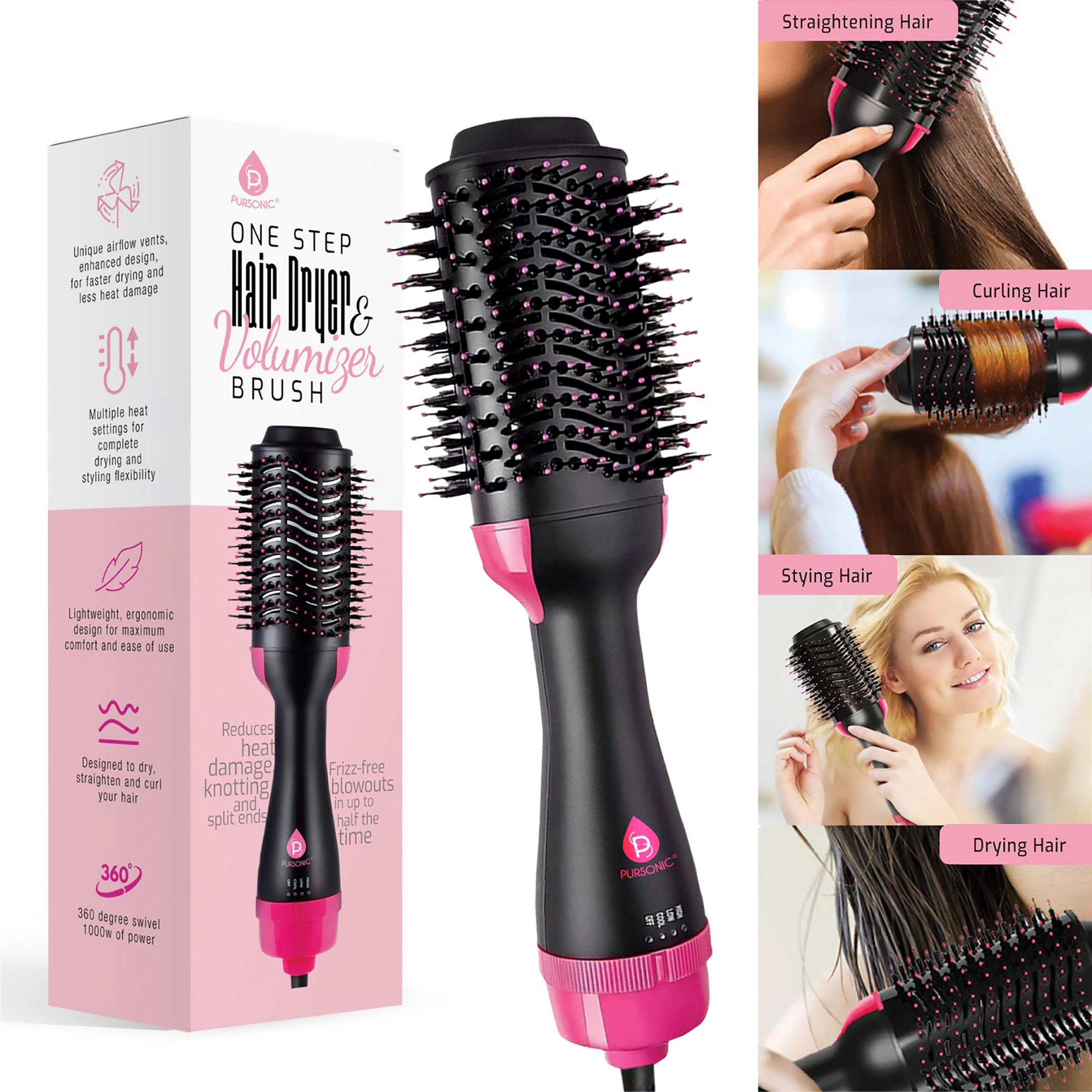 Pursonic Women's Volumizing Hair Styling One Step Hair Dryer & Volumizer Brush