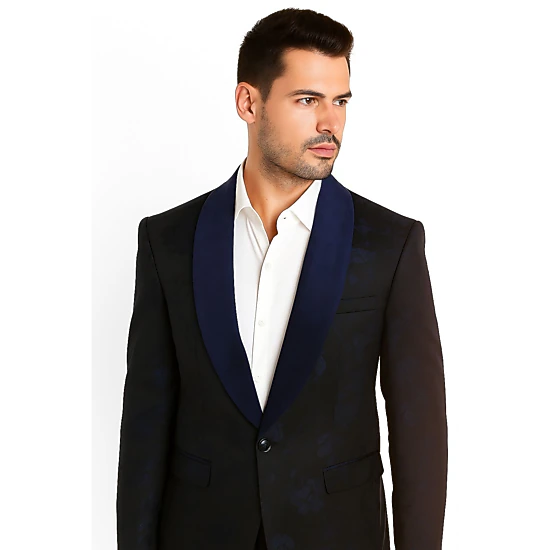 Elie Balleh Men's Slim Fit Floral Shawl Collar Blazer