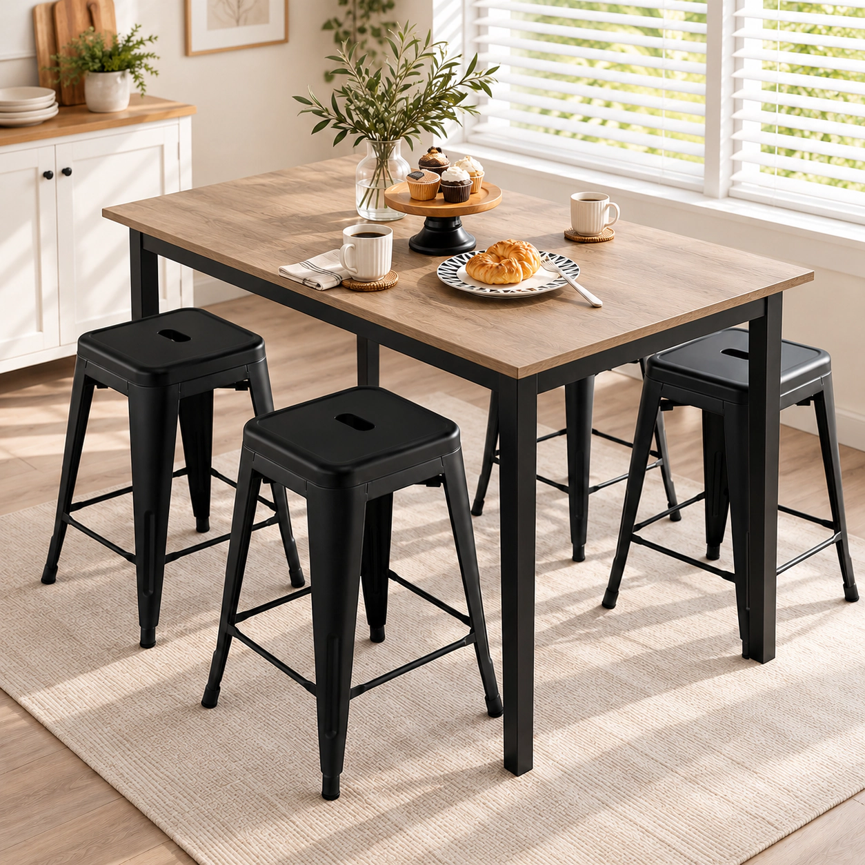SUGIFT Set of 4 Metal Stackable Footrest 24-in H 330-lb Capacity Counter Height Bar Stools Black