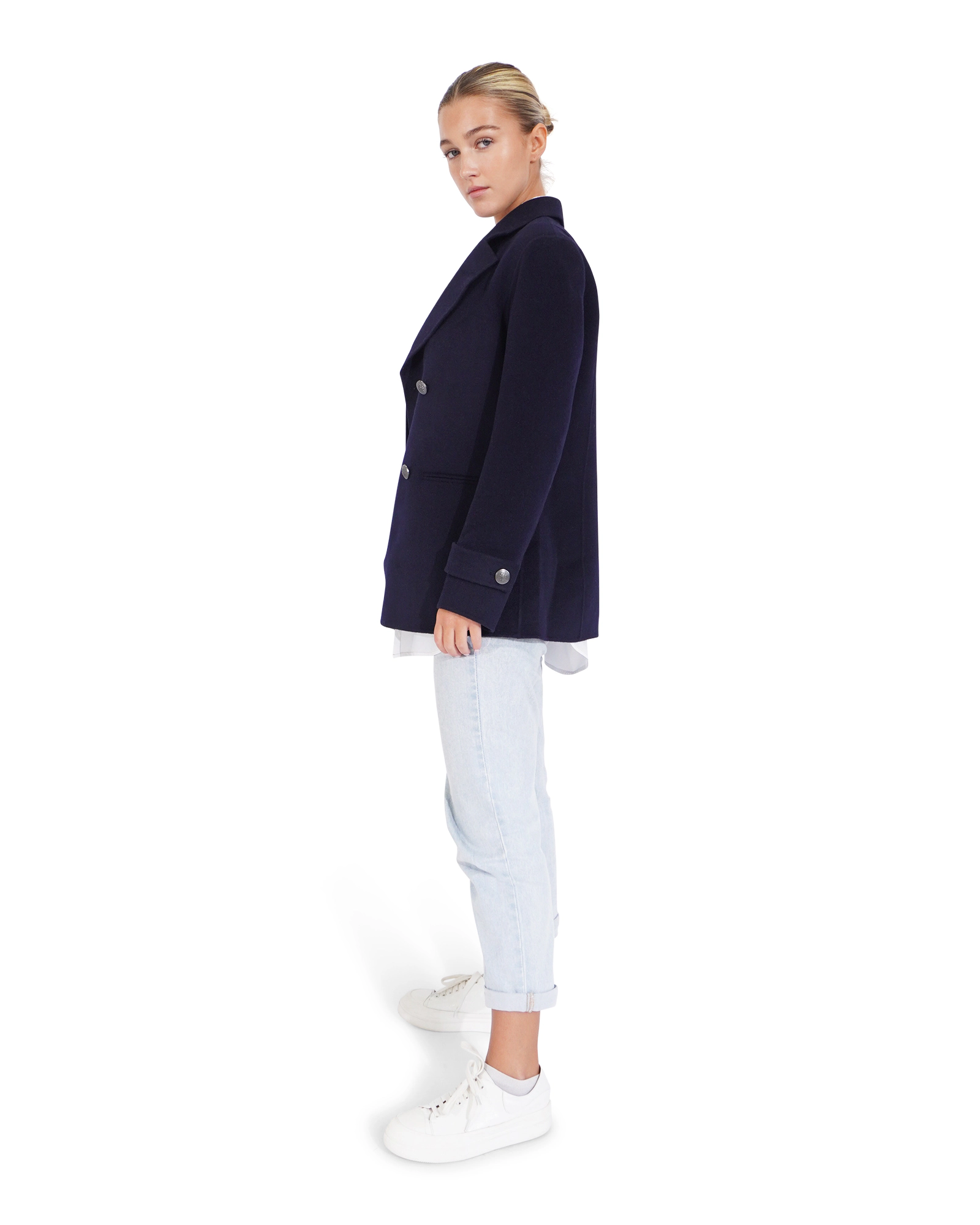 Belle & Bloom Womens Forget You Wool Blend Military Peacoat