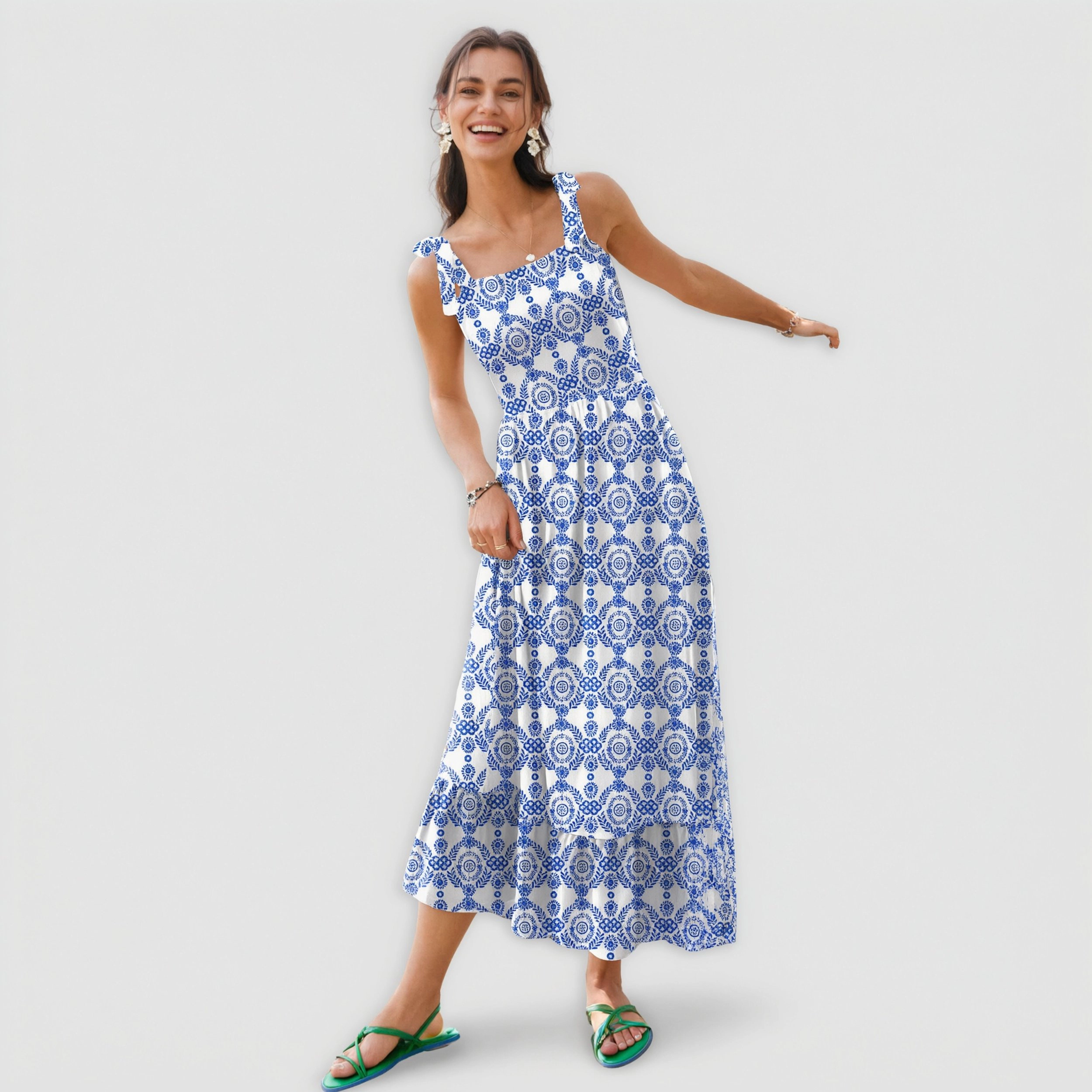 Zeagoo Women's Square Neck Sleeveless Midi Dress