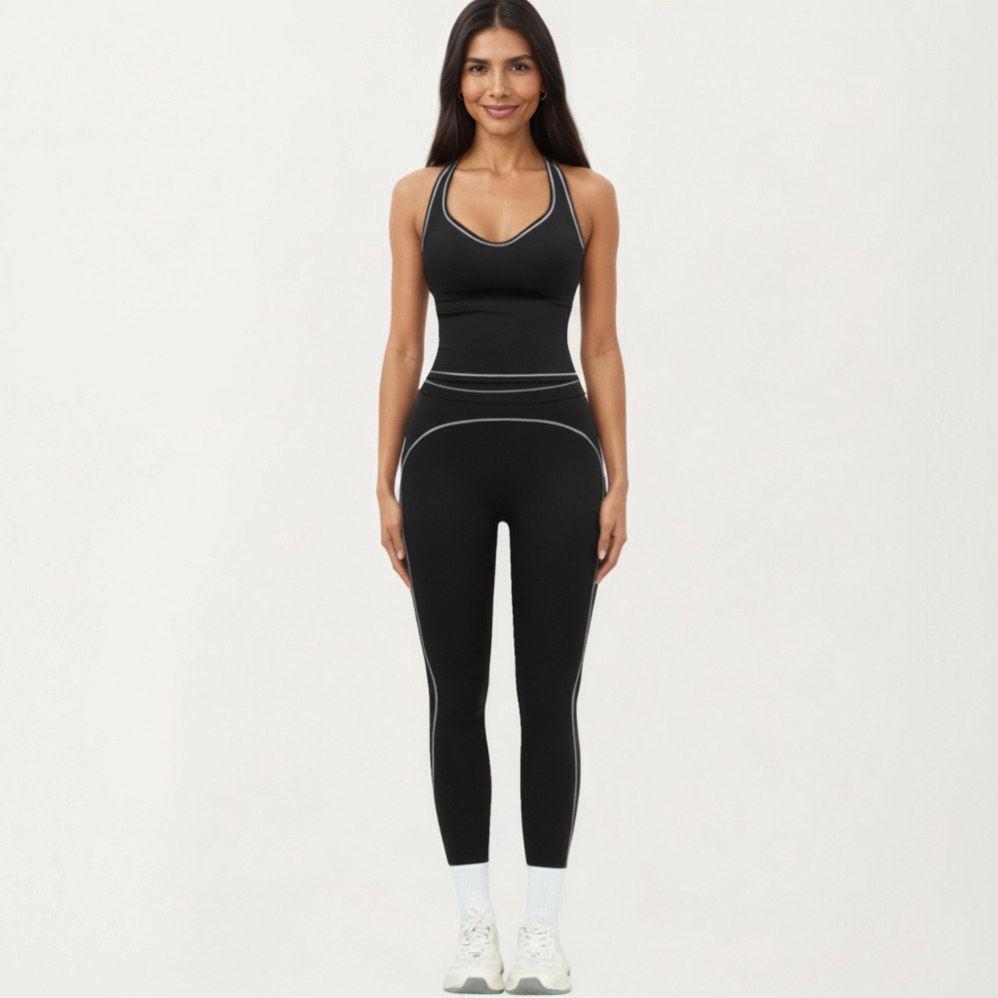 Anna-Kaci Women's Sleeveless Fitted Active Tank with Scoop Neck Contrast Trim and Smooth Stretch Fabric