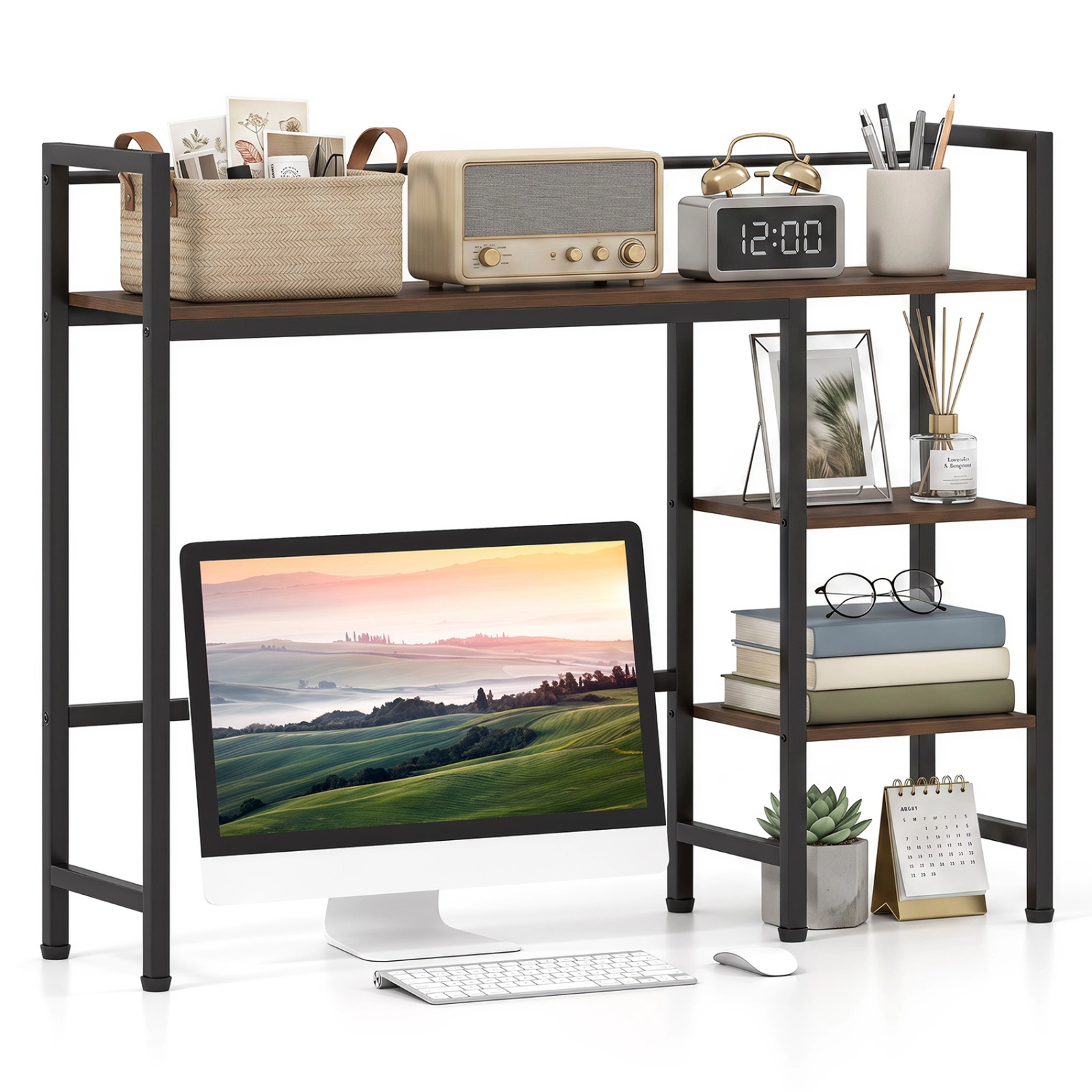 SUGIFT 38.5-in Desktop Bookshelf Monitor Hutch with Reversible Side Rack and 110-lb Top for Home Office