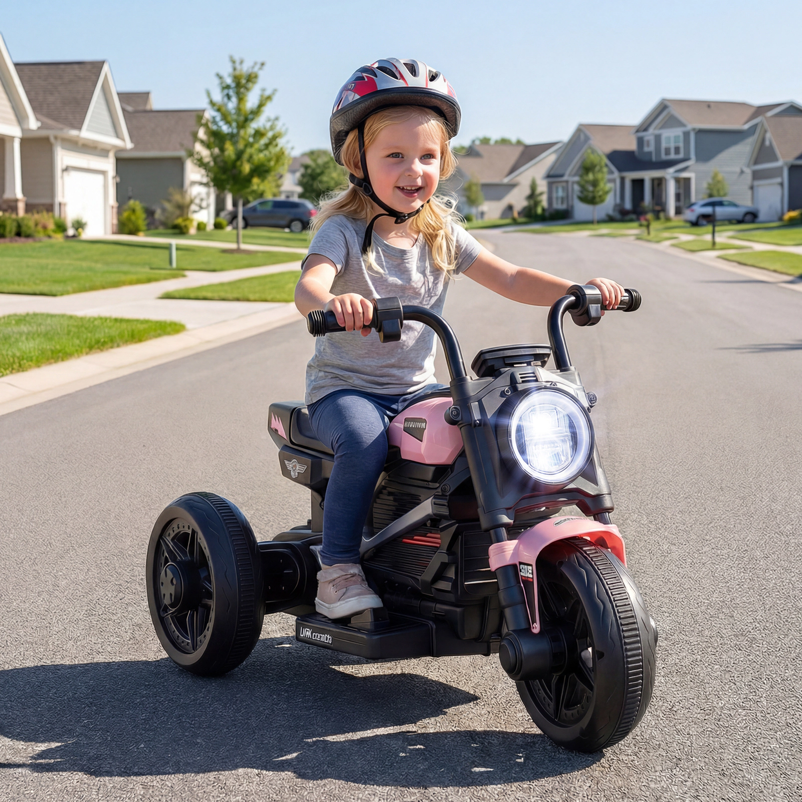 SUGIFT 6V 3-Wheel Electric Ride-On Motorcycle with LED Headlight and Music 66-lb Capacity Ages 3-5 Pink & Black