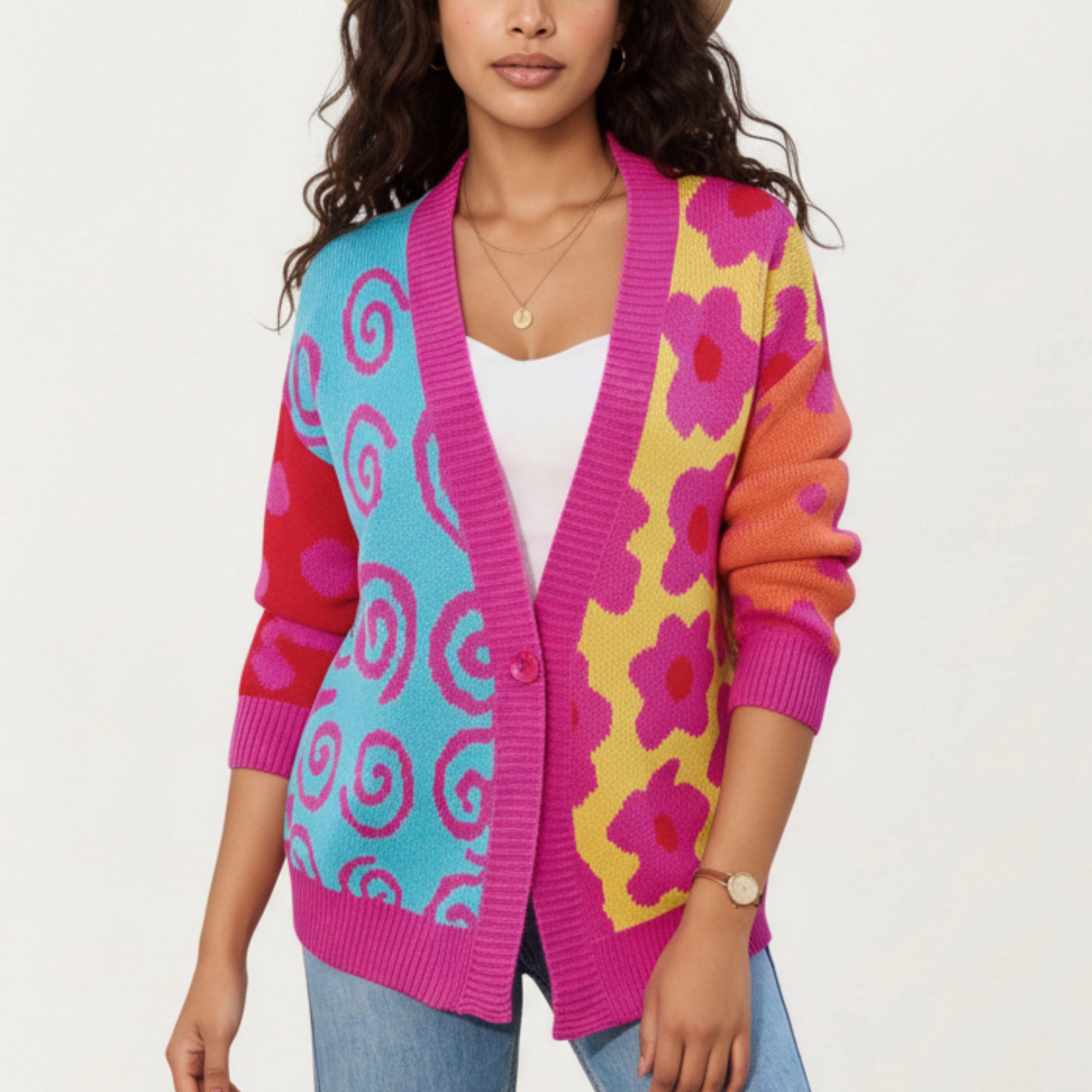 Anna-Kaci Women's Multi Pattern Open Front Cardigan with Long Sleeves, Soft Knit Texture and Relaxed Layering Fit