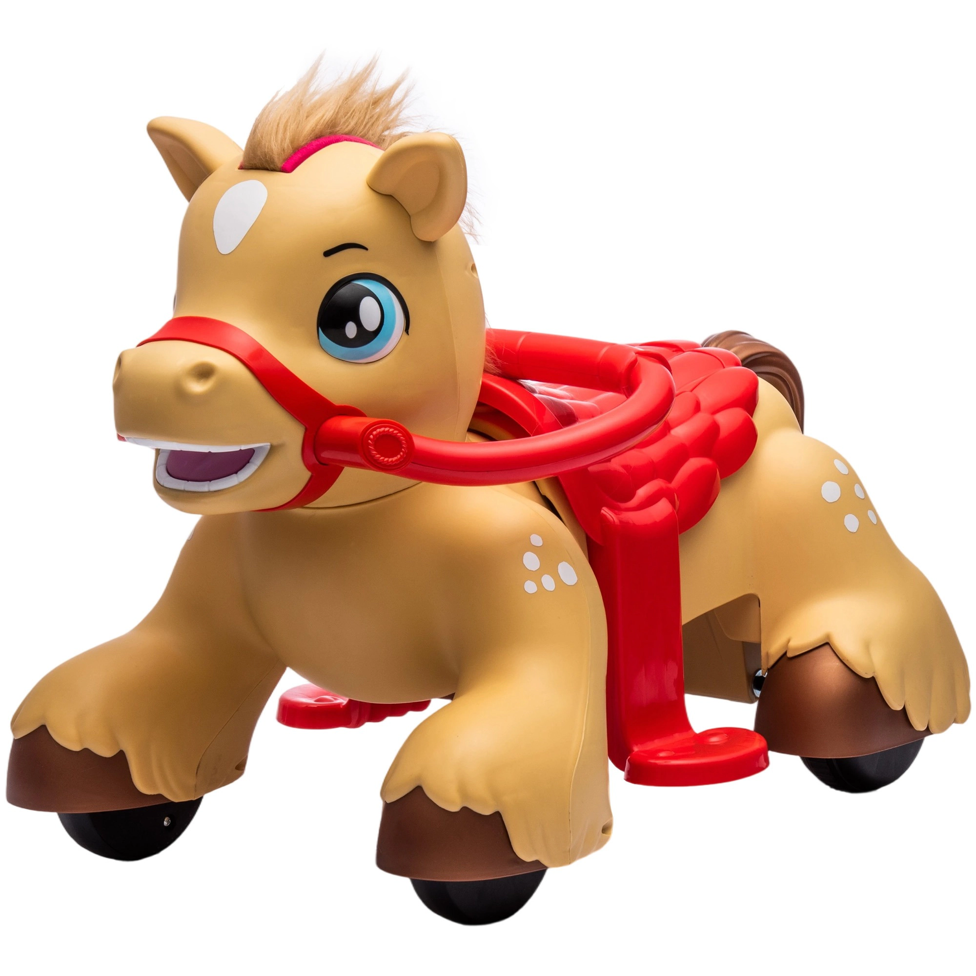 HONGGE Ride On Horse Toy, 12V Battery Powered Ride-On with Sound, Carrot Feeding Play, Foot Pedal, Brown