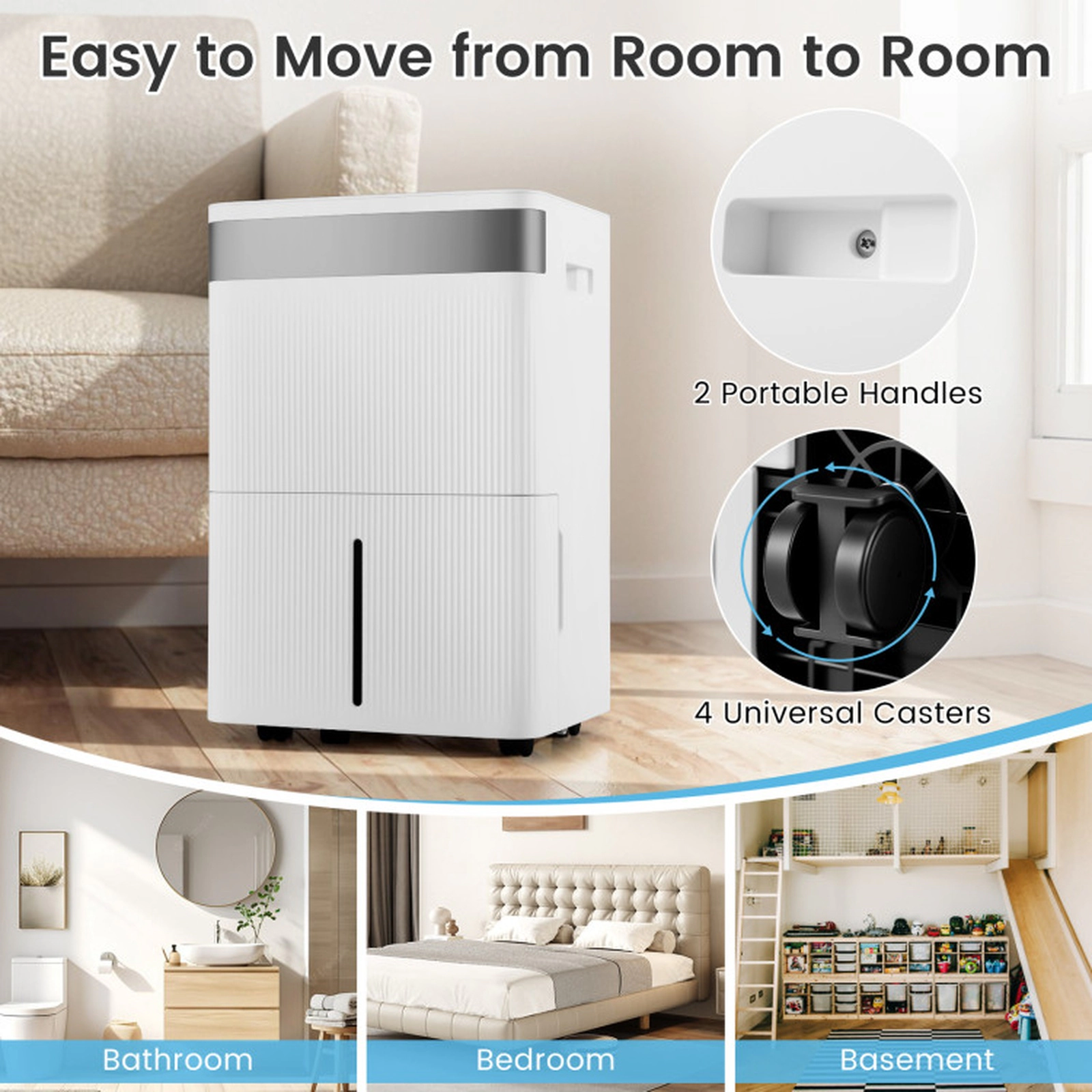 SUGIFT White 5500-Sq-Ft 96-Pint Dehumidifier with 3 Modes and 24H Timer 13.5-in W 10.5-in D 20.5-in H