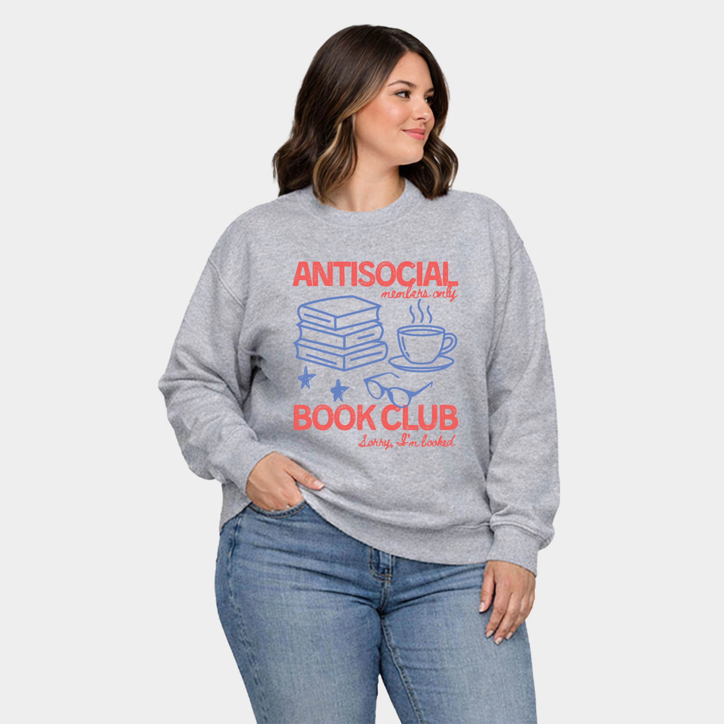 Simply Sage Market - Antisocial Book Club Outline  Women's Plus Sized Graphic Sweatshirt