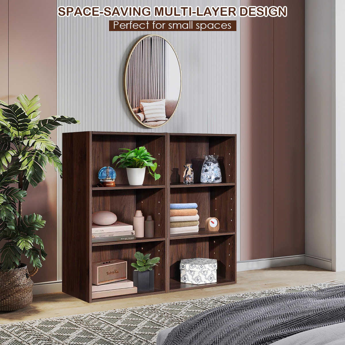 Costway 2 PCS 3 Tier Open Shelf Bookcase Multi-functional Storage Display Cabinet