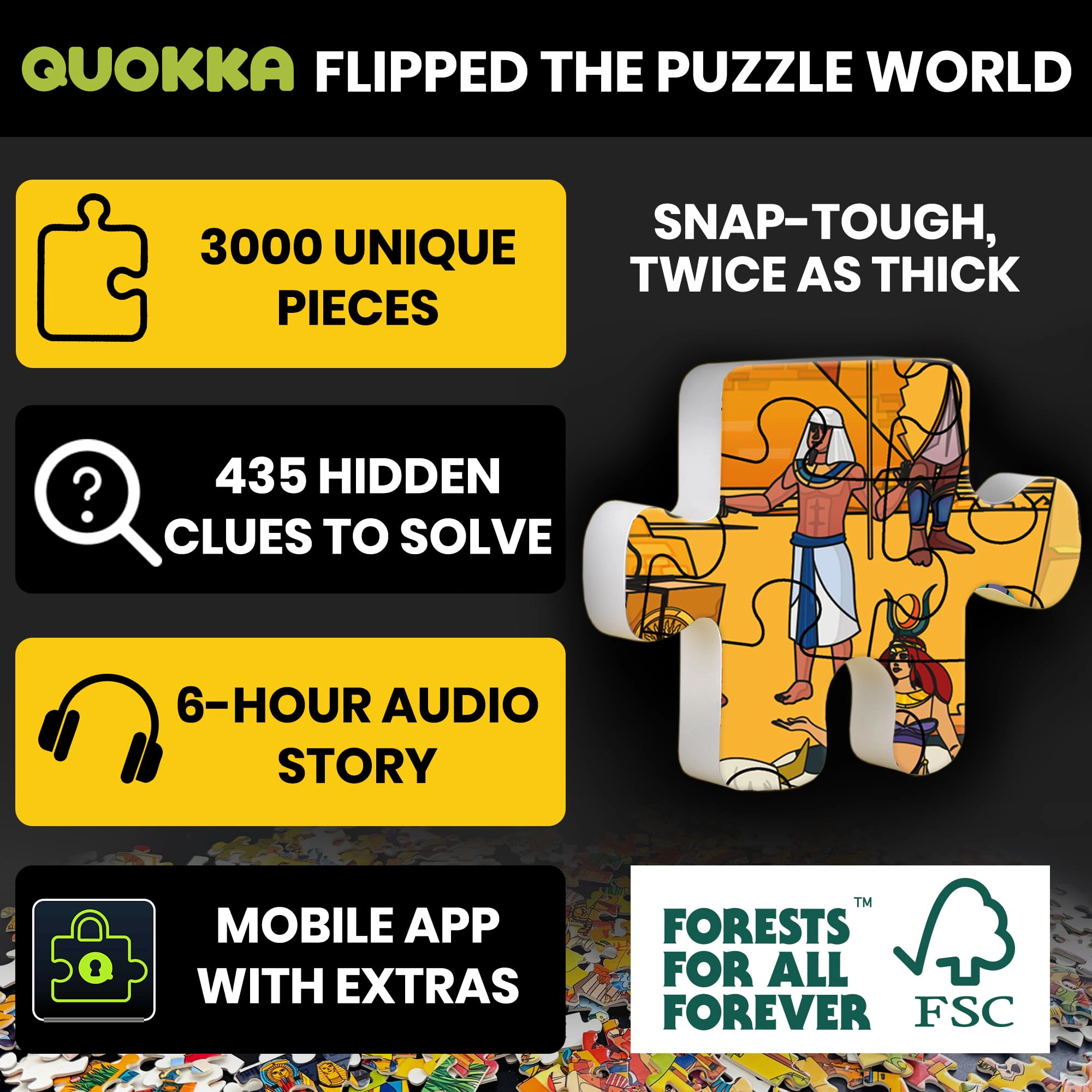 QUOKKA 1000-Piece Jigsaw Puzzle Set for Adults, 3-Pack, Egyptian, Greek & Norse Mythology with Hidden Challenges & Audio Stories