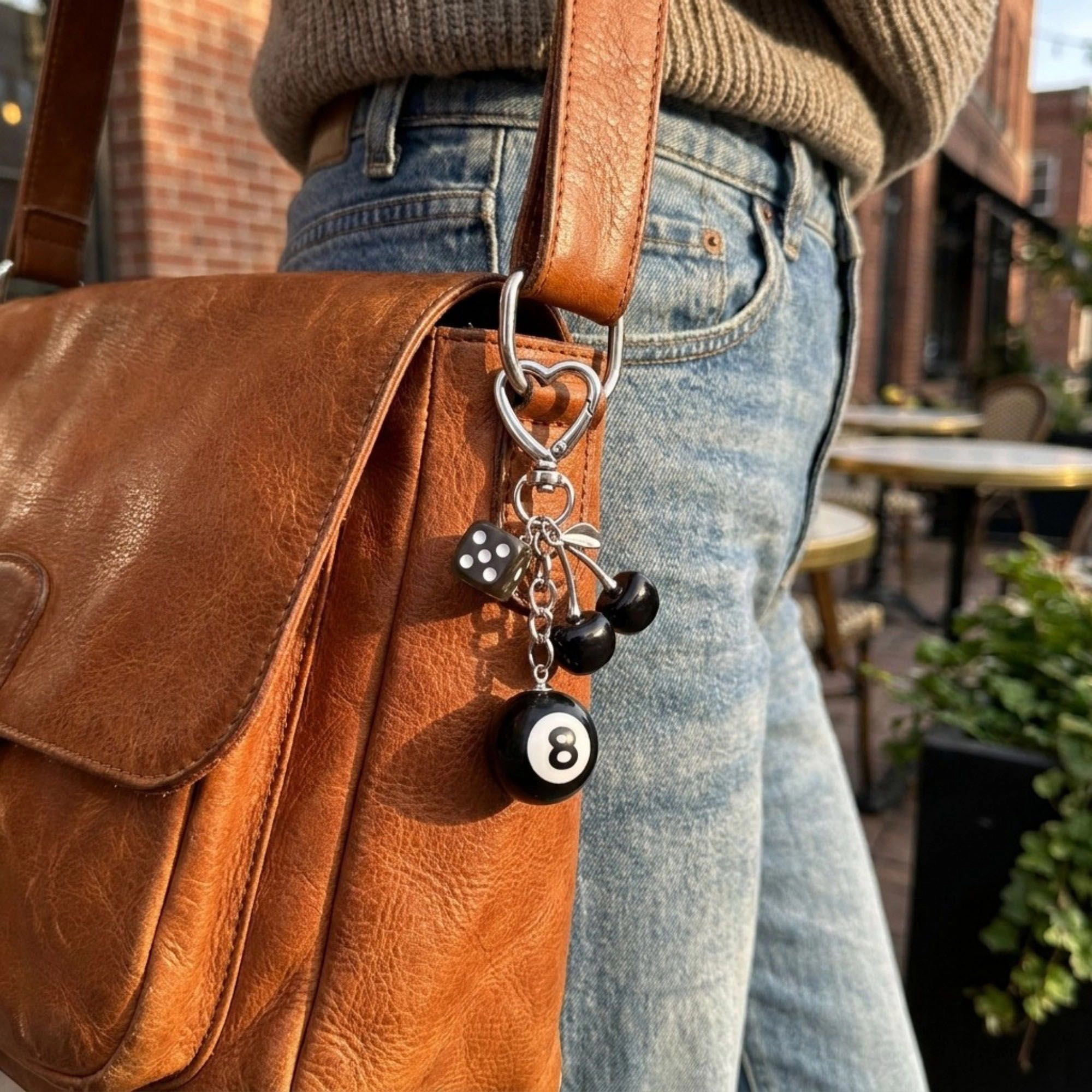 Alilang Women's 8 Ball Cherry Dice Charm Keychain with Heart Clip Novelty Bag Key Ring Accessory