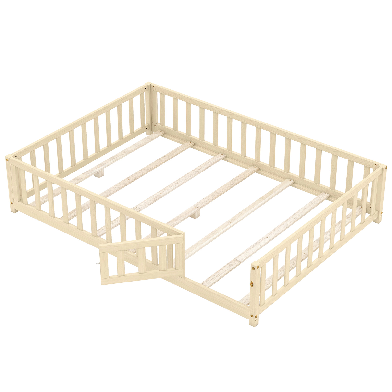 SUGIFT Natural Full-Length Guardrails Safety Door and Latch 330-lb Full Kids Montessori Bed Frame