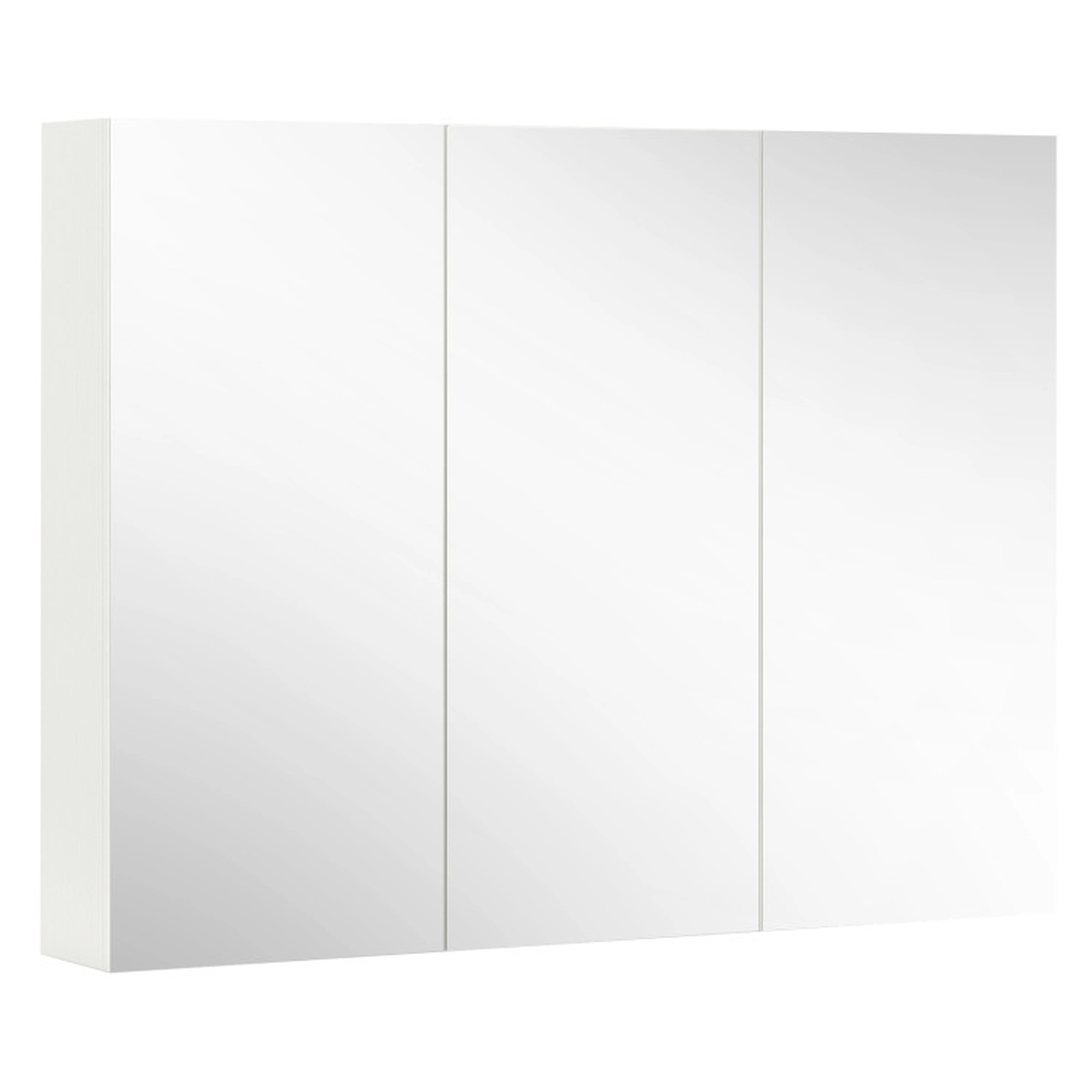 SUGIFT 3-Door Frameless Mirrored Surface Mount Bathroom Medicine Cabinet 34.5-in x 5-in x 25.5-in 6 Compartments White