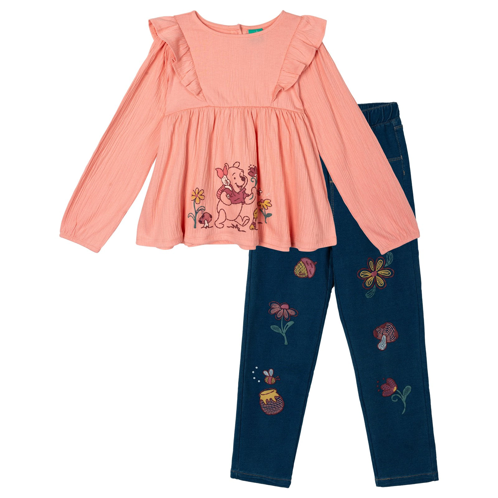 Disney Winnie the Pooh Girls' 2-Piece Top and Denim Pants Set