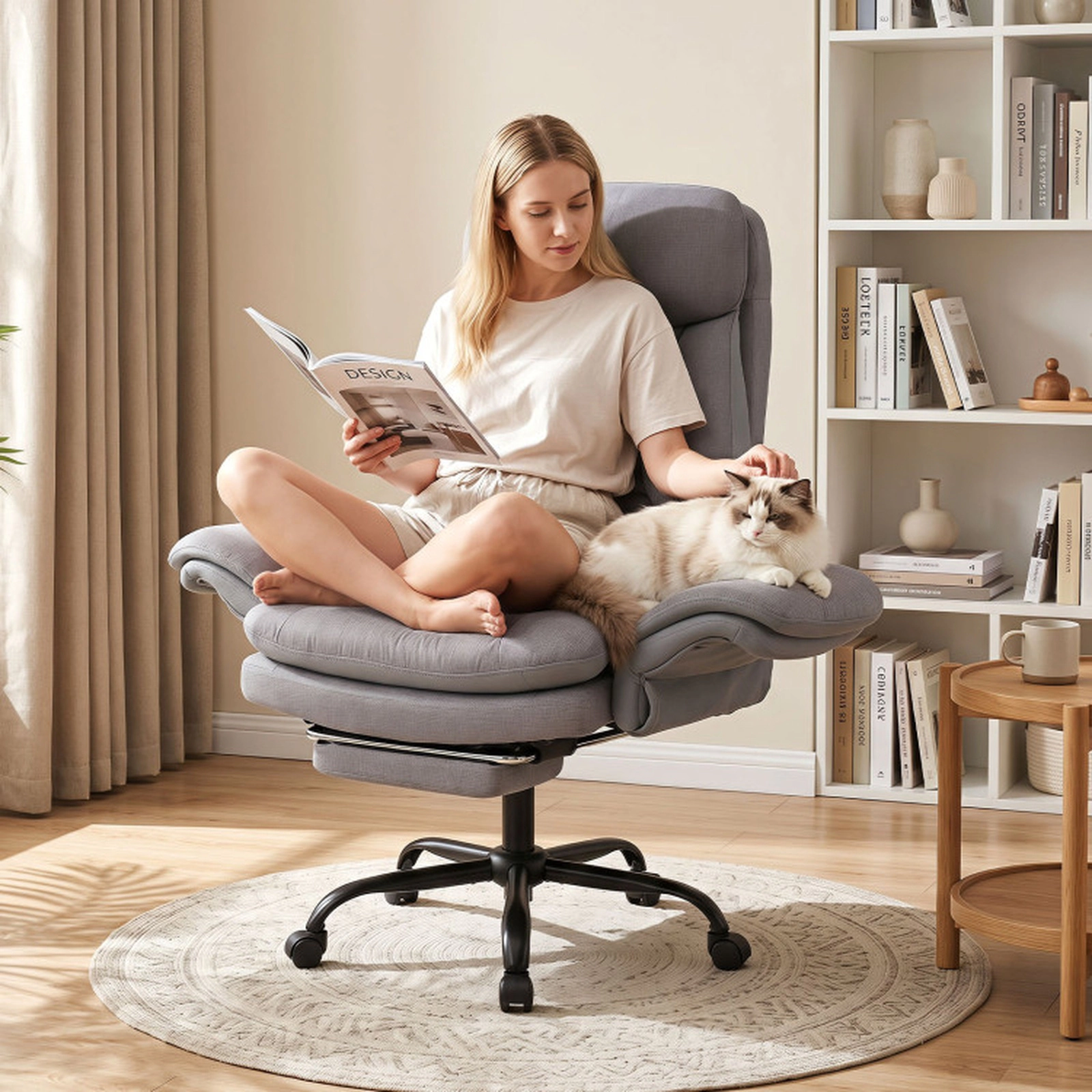 SUGIFT Ergonomic Big and Tall Office Chair with 500-Lb Capacity and Retractable Footrest Gray